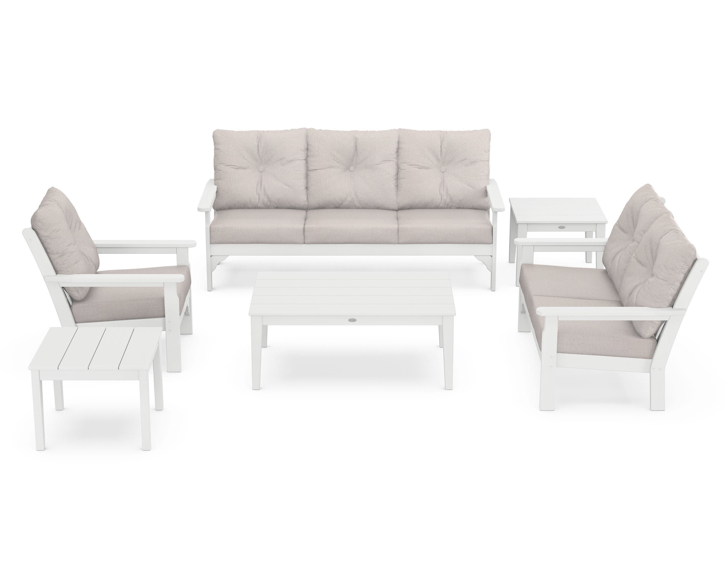 Vineyard 6-Piece Deep Seating Set in White / Dune Burlap