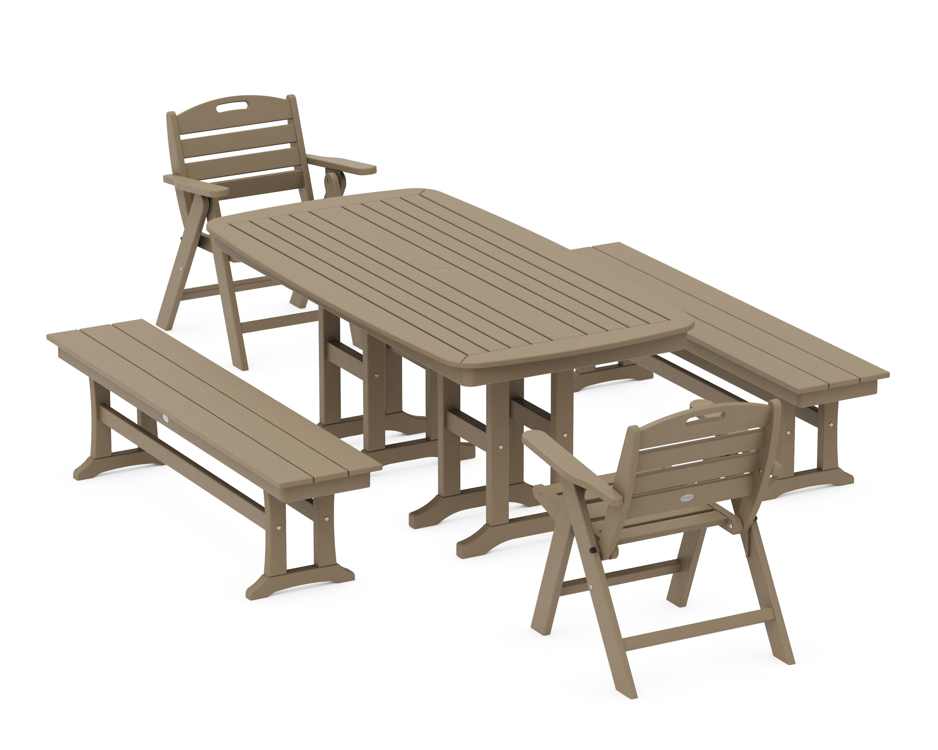 Nautical Lowback 5-Piece Dining Set with Benches in Vintage Sahara