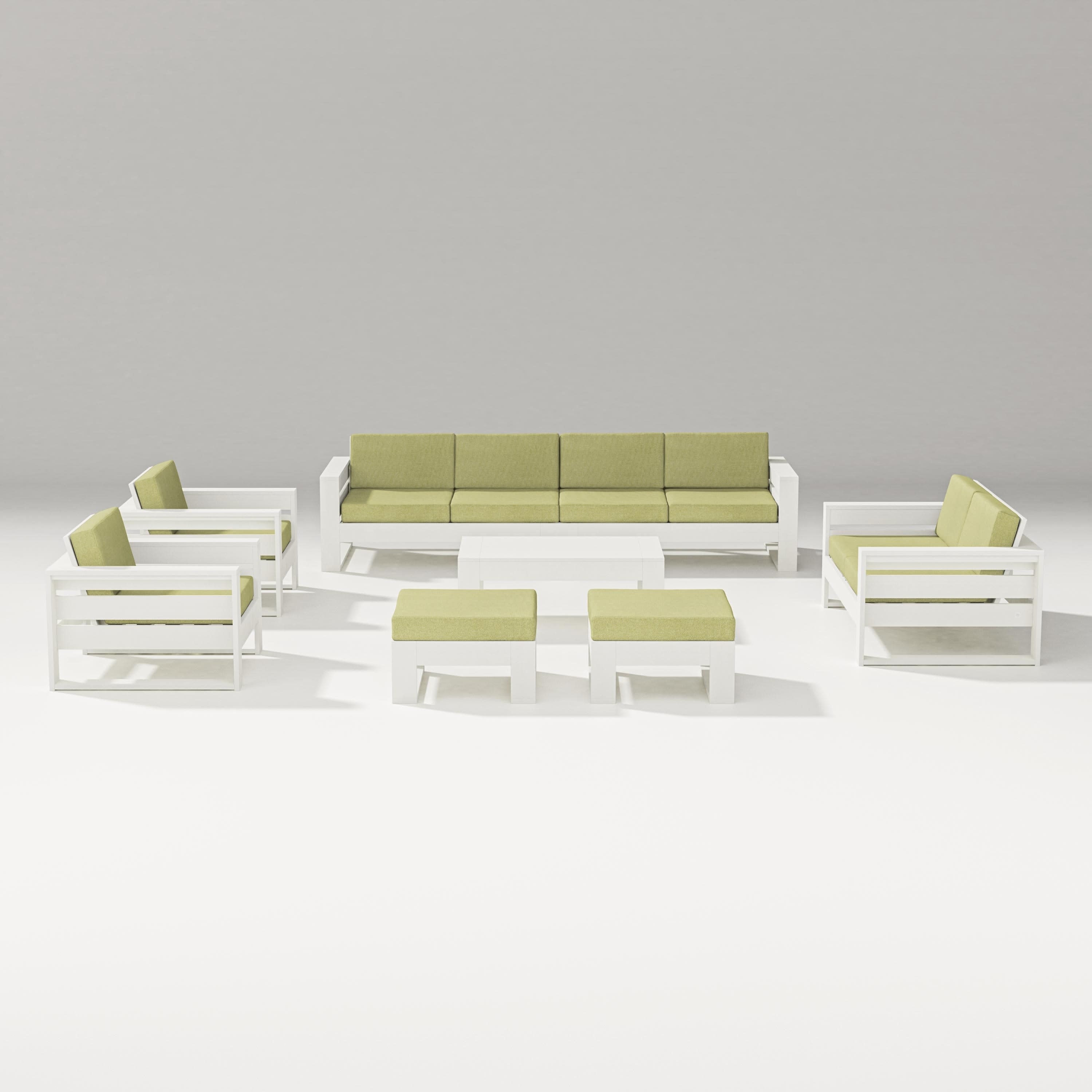 Latitude 8-Piece Lounge Sofa Set in Vintage White / Chartreuse Boucle