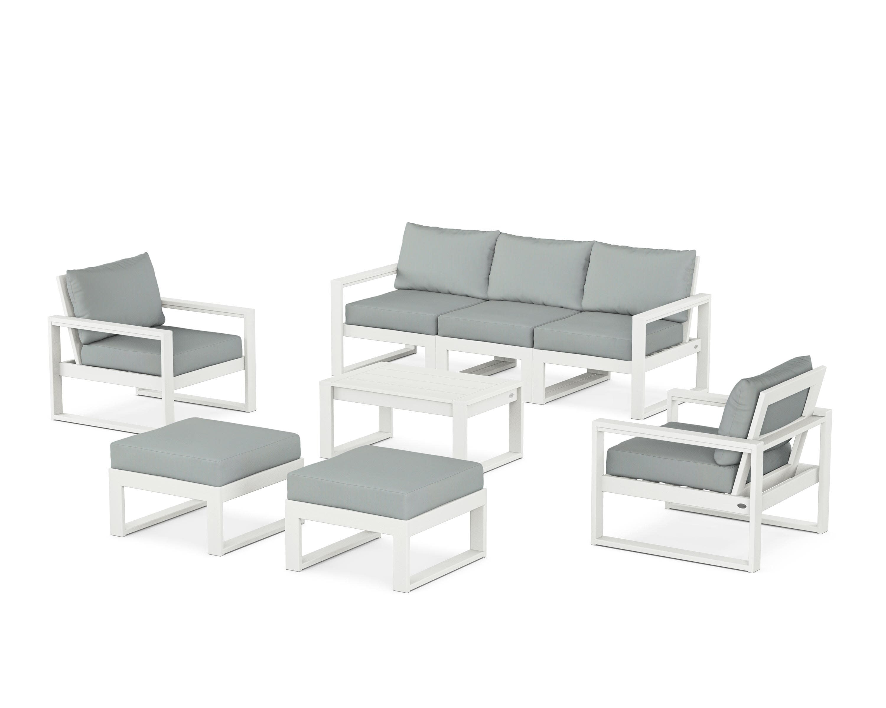 EDGE Sectional 8-Piece Lounge Sofa Set in Vintage White / Spa