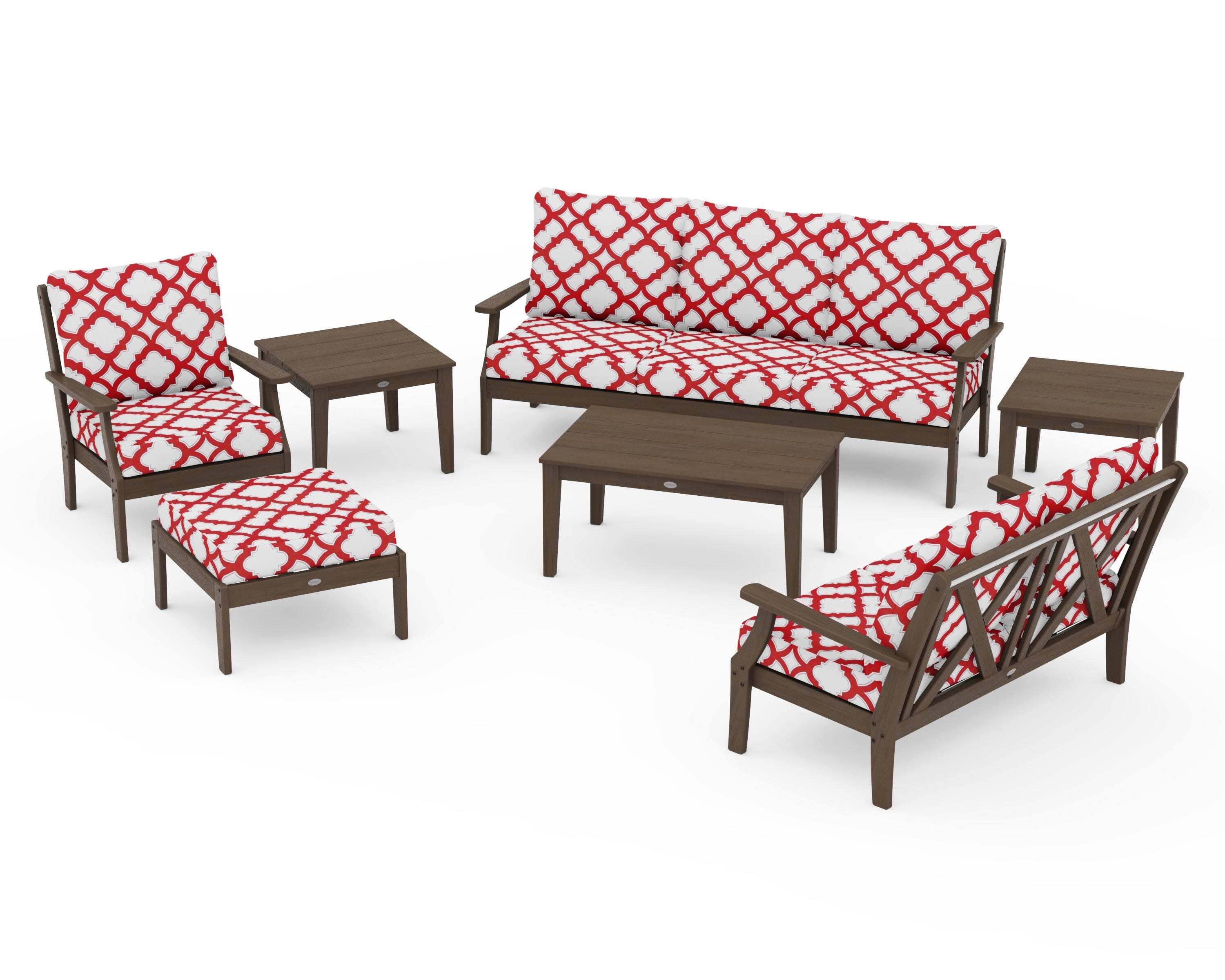 Braxton 7-Piece Deep Seating Set in Kona / Trellis Crimson