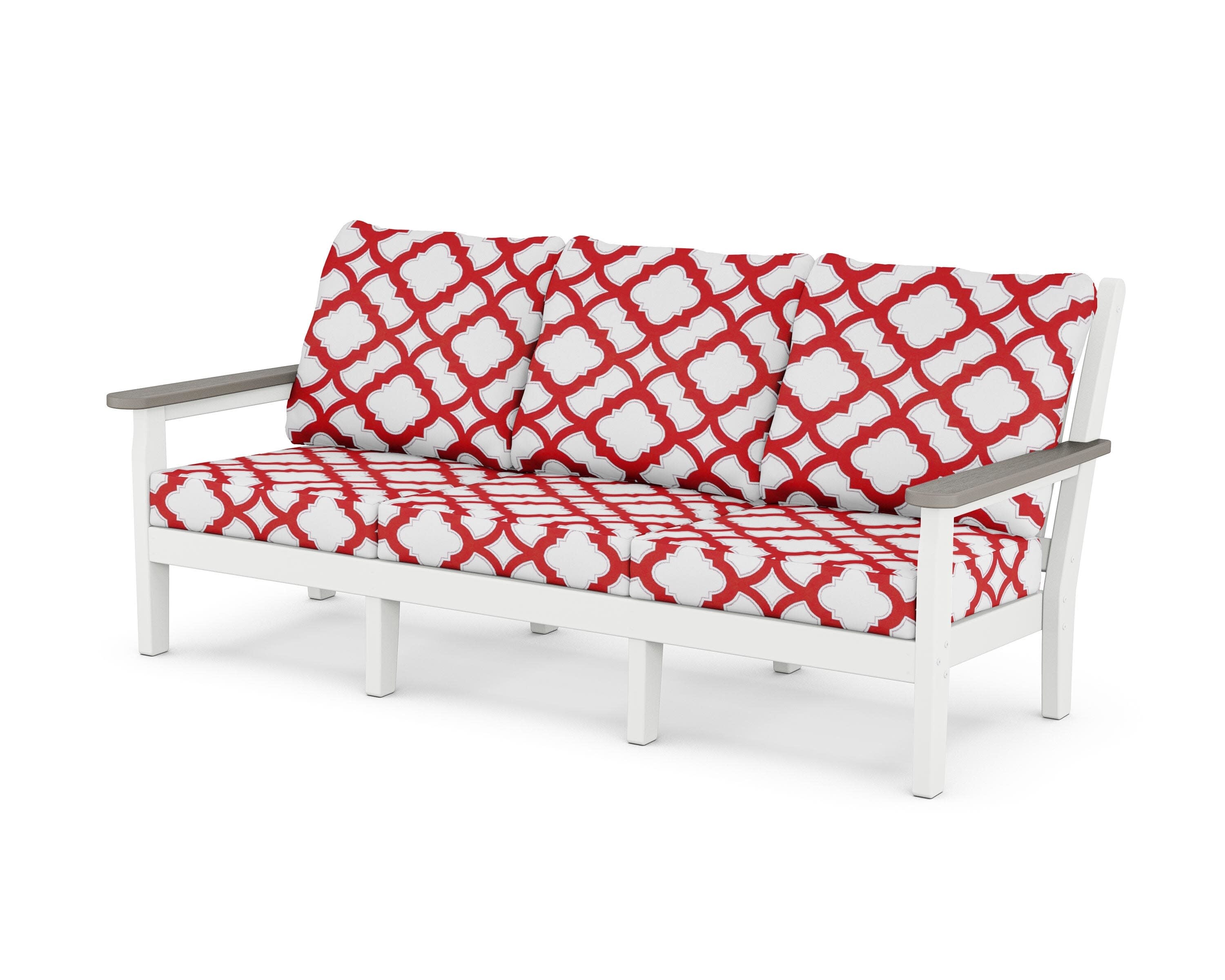 Chippendale Deep Seating Sofa in White / Driftwood / Trellis Crimson