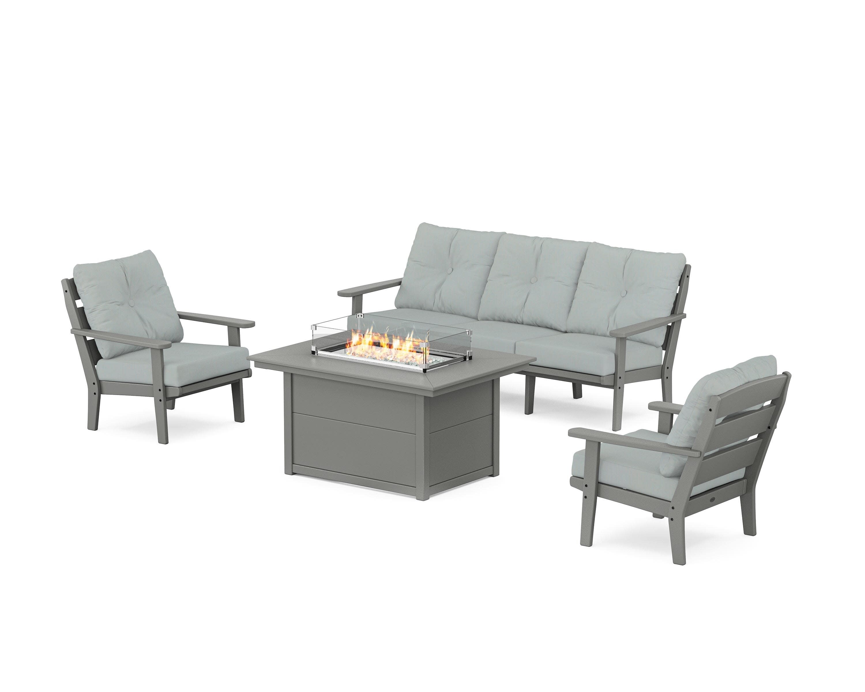 Lakeside Deep Seating Fire Pit Table Set in Slate Grey / Spa