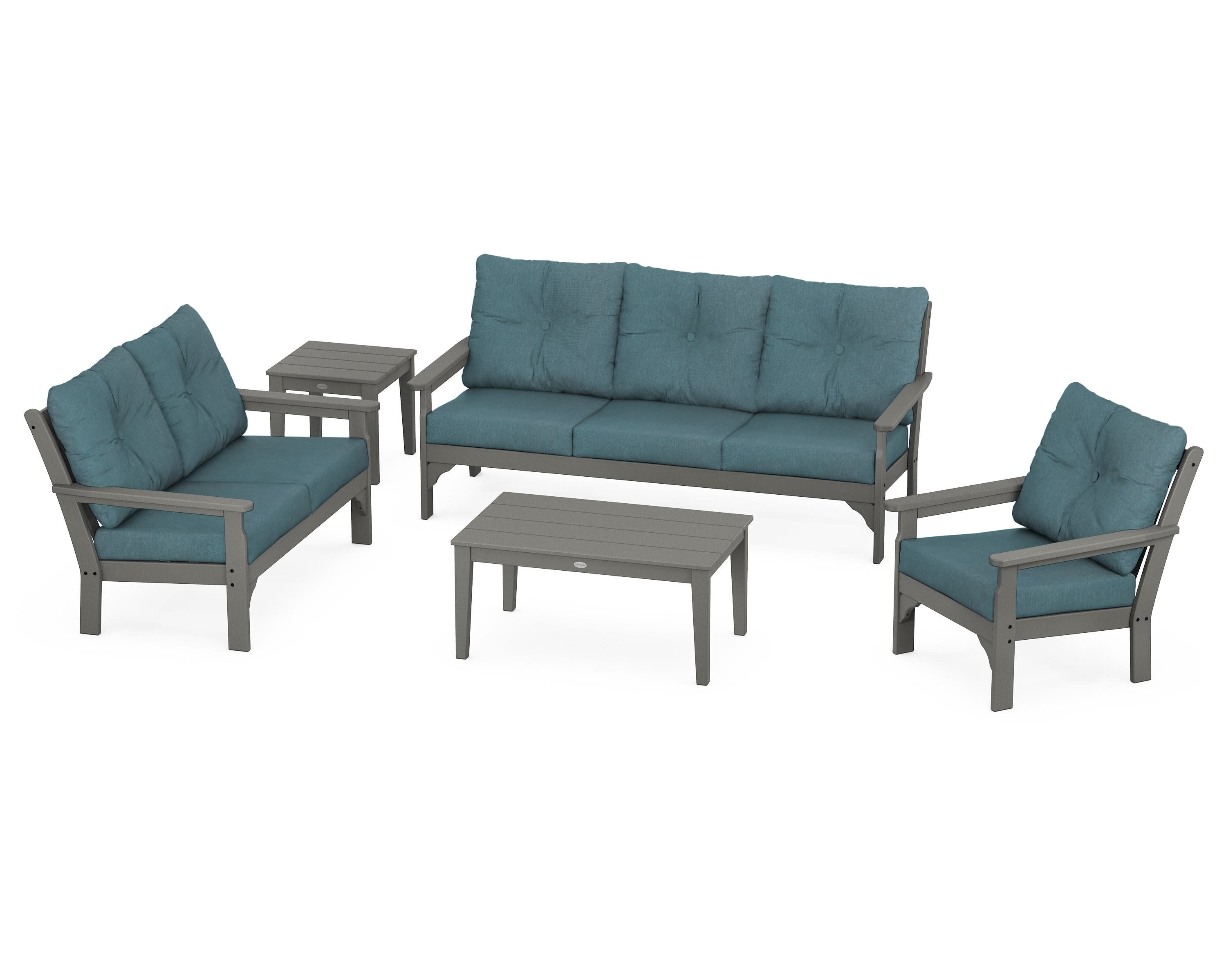Vineyard 5 Piece Deep Seating Set in Slate Grey / Ocean Teal