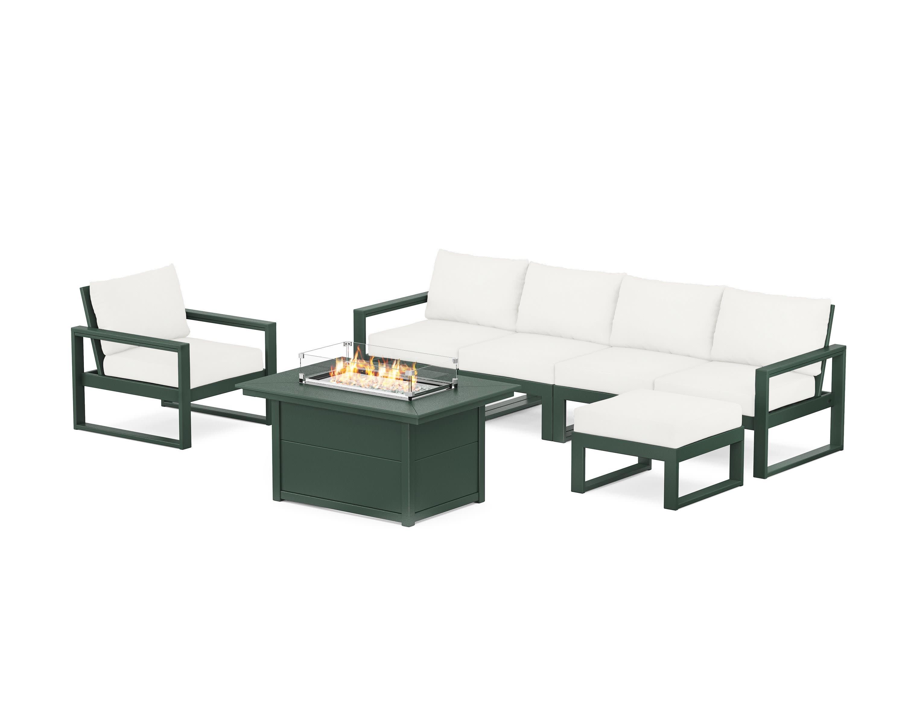 EDGE Sectional Lounge and Fire Pit Set in Green / Natural Linen