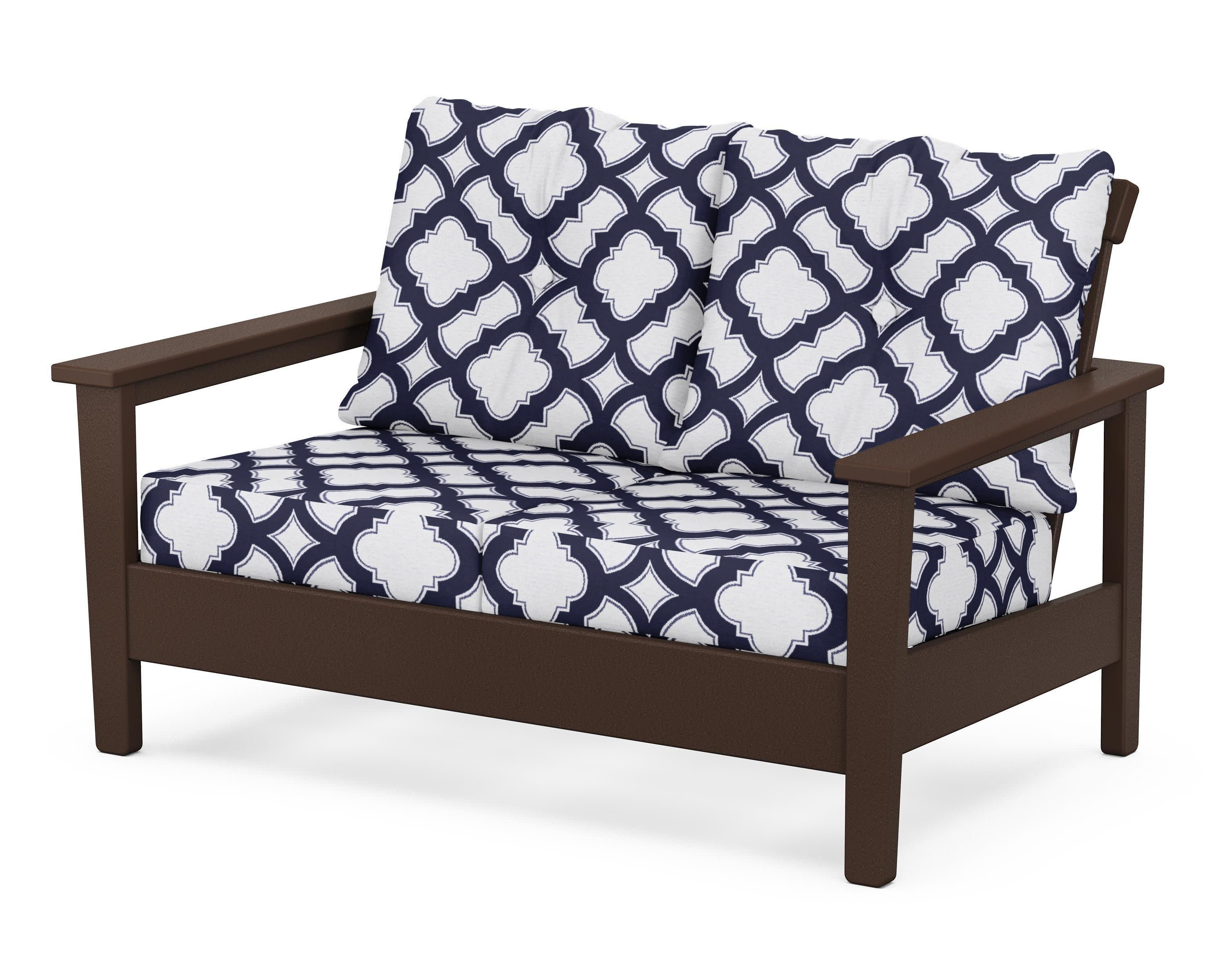 Prescott Deep Seating Loveseat in Mahogany / Trellis Navy
