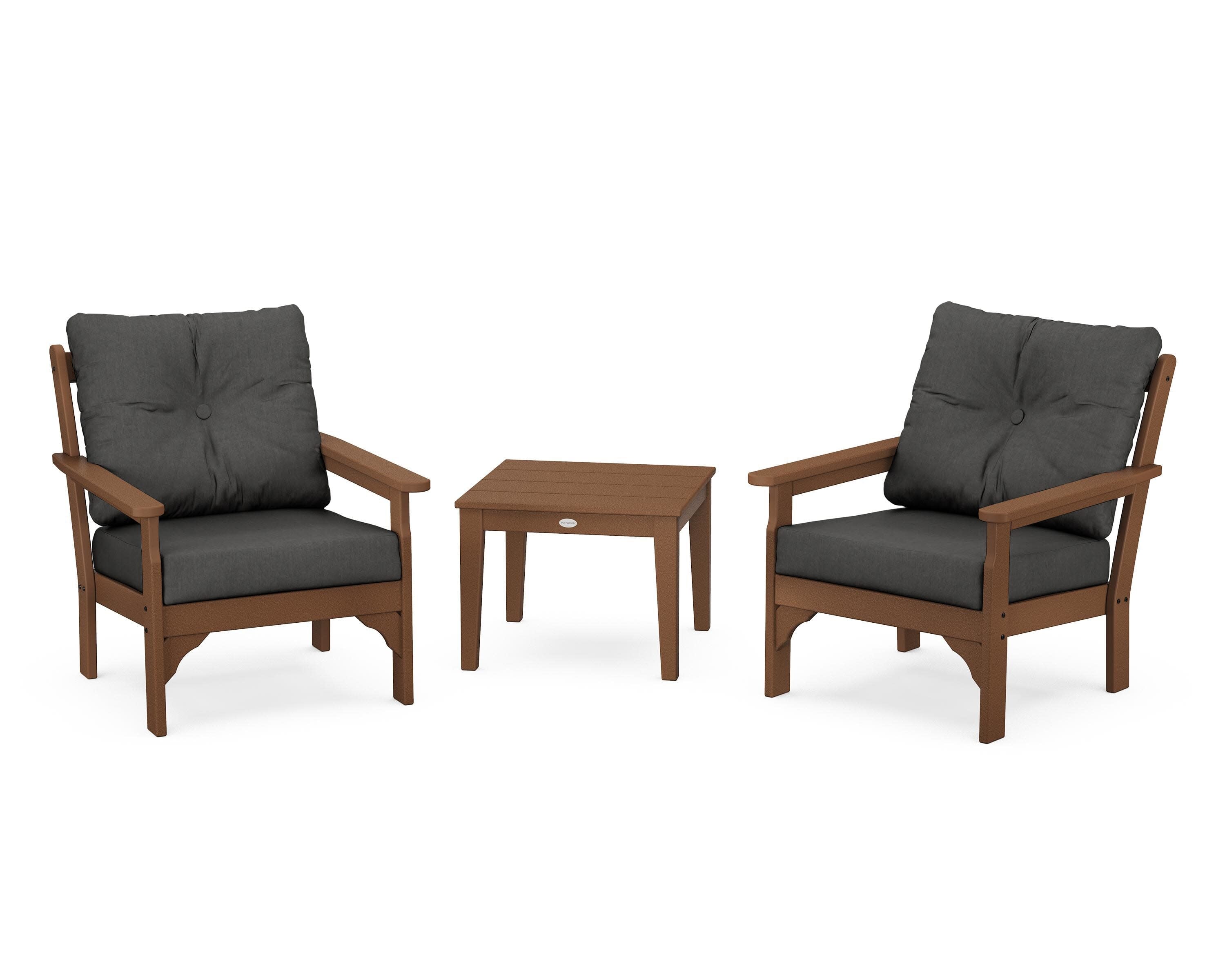 Vineyard 3-Piece Deep Seating Set in Teak / Spectrum Carbon