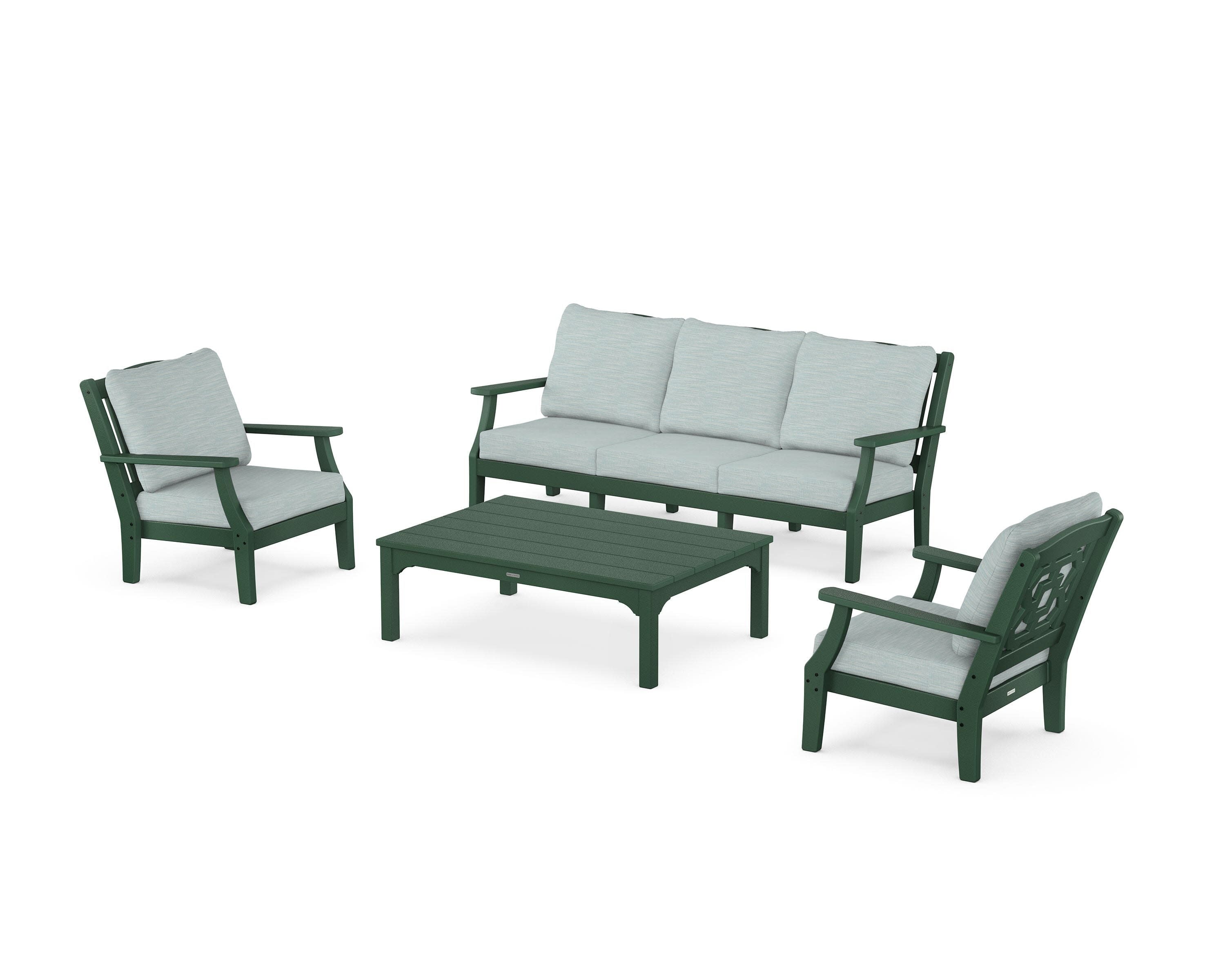 Chinoiserie 4-Piece Deep Seating Set with Sofa in Green / Soothe Mist