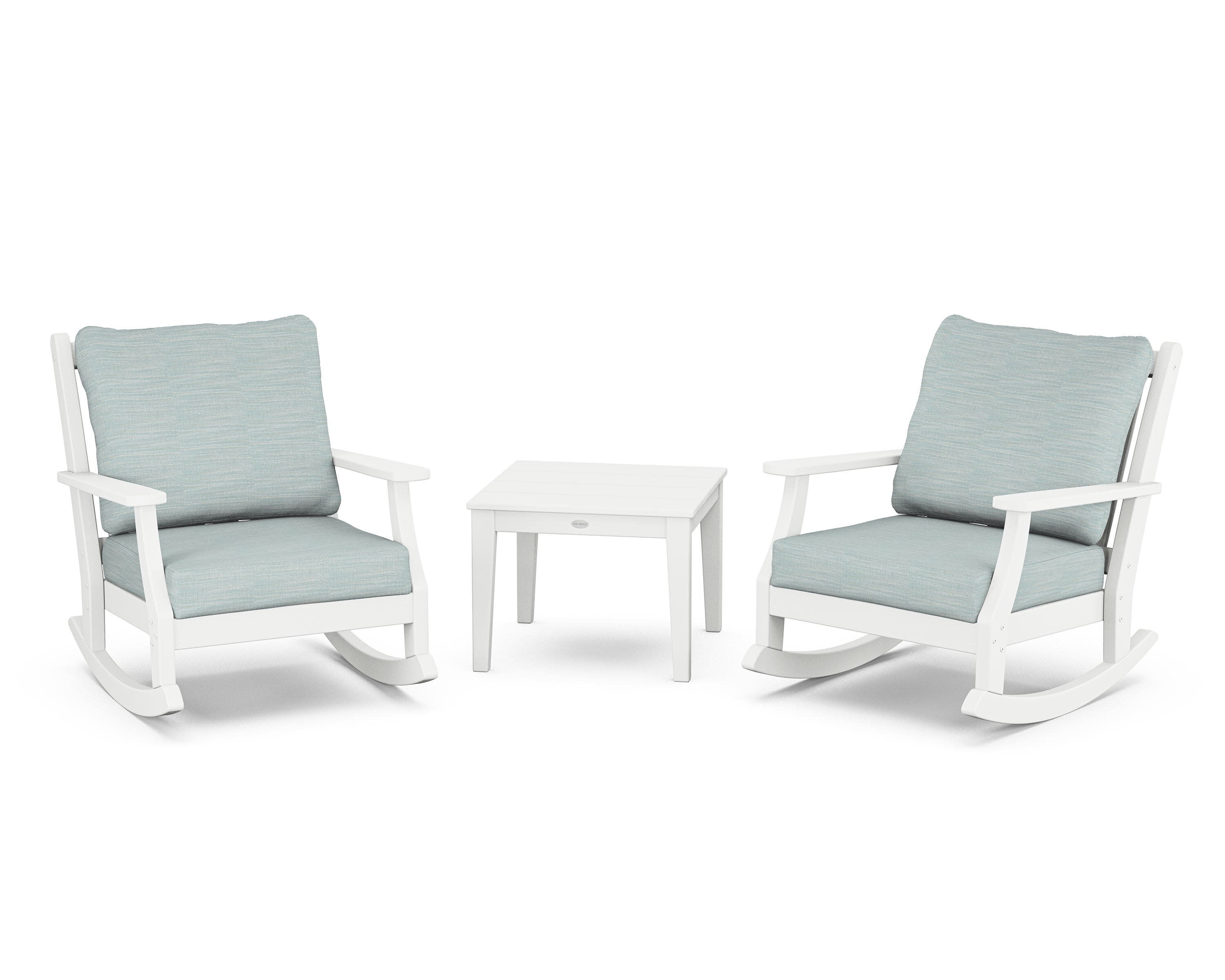 Wovendale 3-Piece Deep Seating Rocker Set in White / Soothe Mist