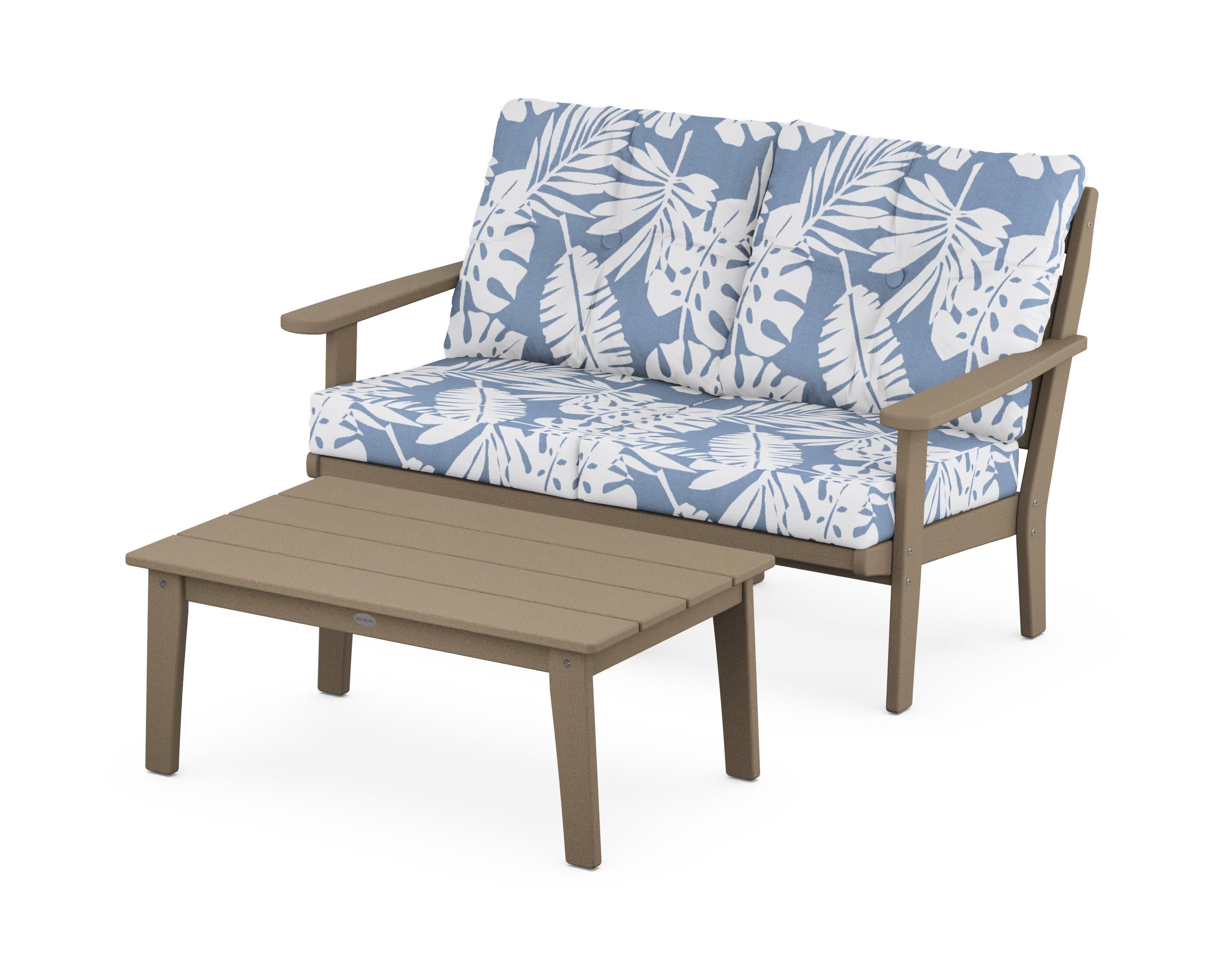 Lakeside 2-Piece Lounge Loveseat Set in Vintage Sahara / Leaf Sky Blue