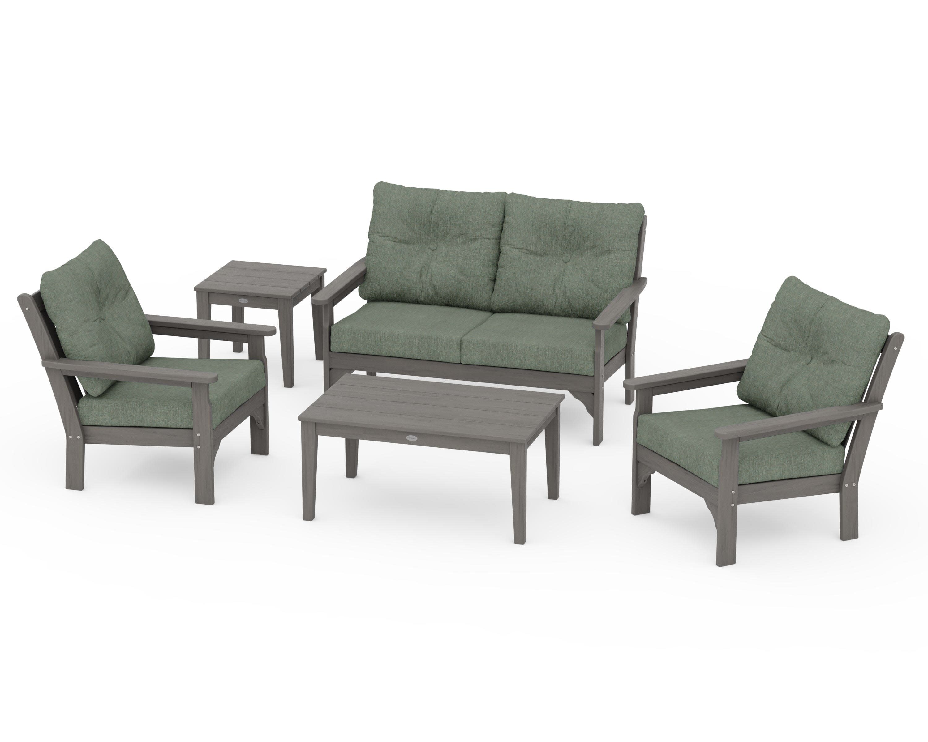 Vineyard 5-Piece Deep Seating Set in Driftwood / Cast Sage