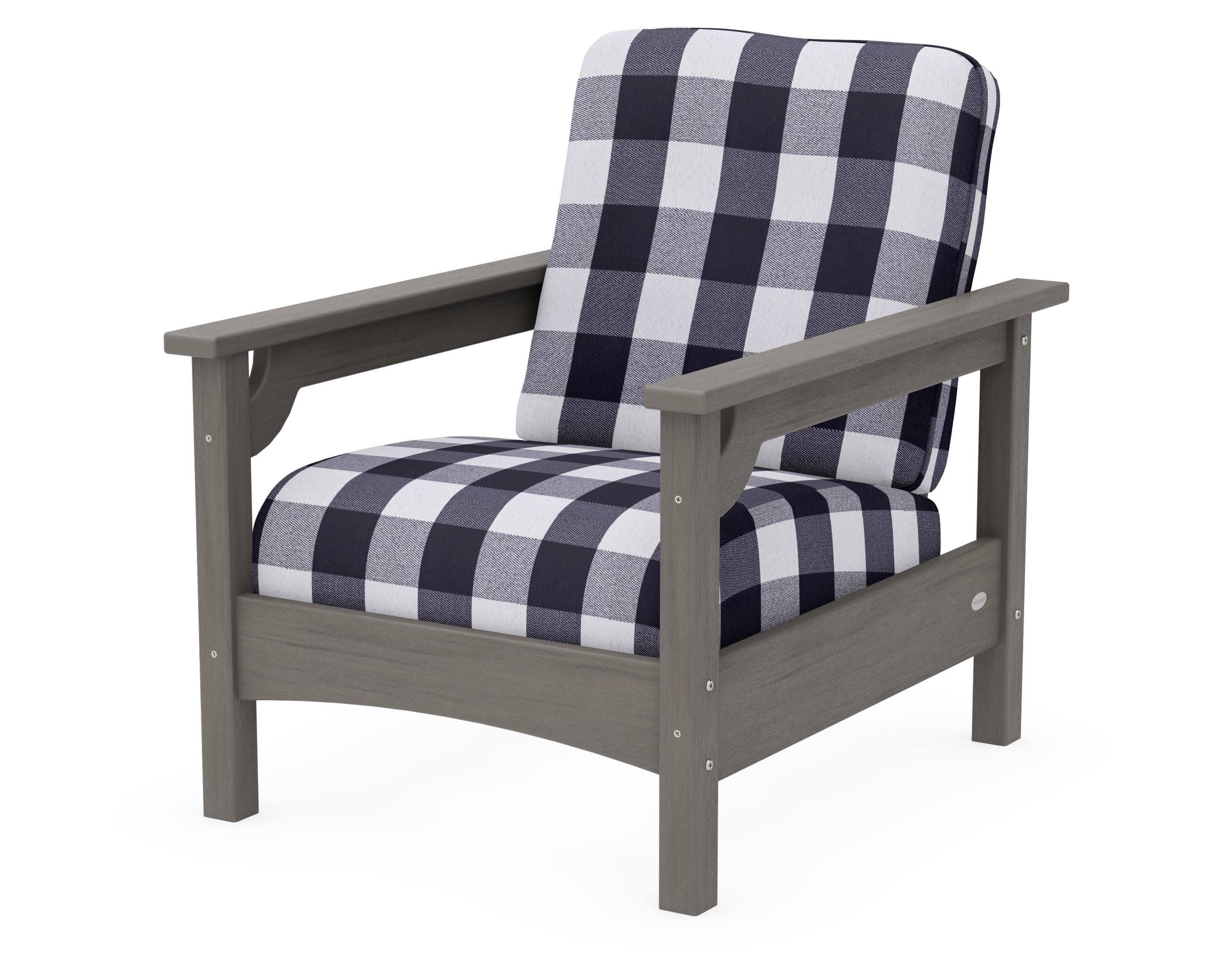 Club Chair in Driftwood / Buffalo Plaid Navy