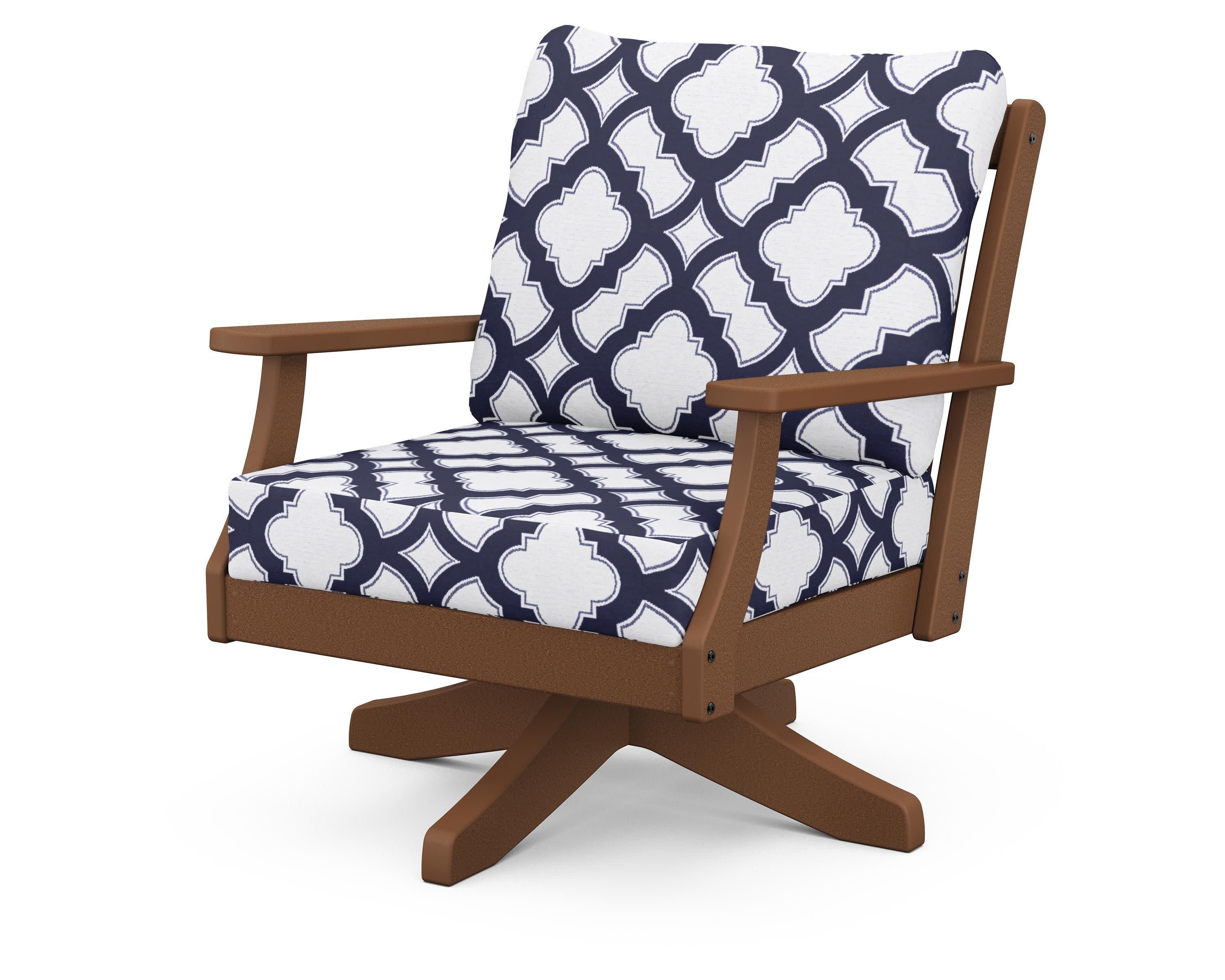 Braxton Deep Seating Swivel Chair in Teak / Trellis Navy