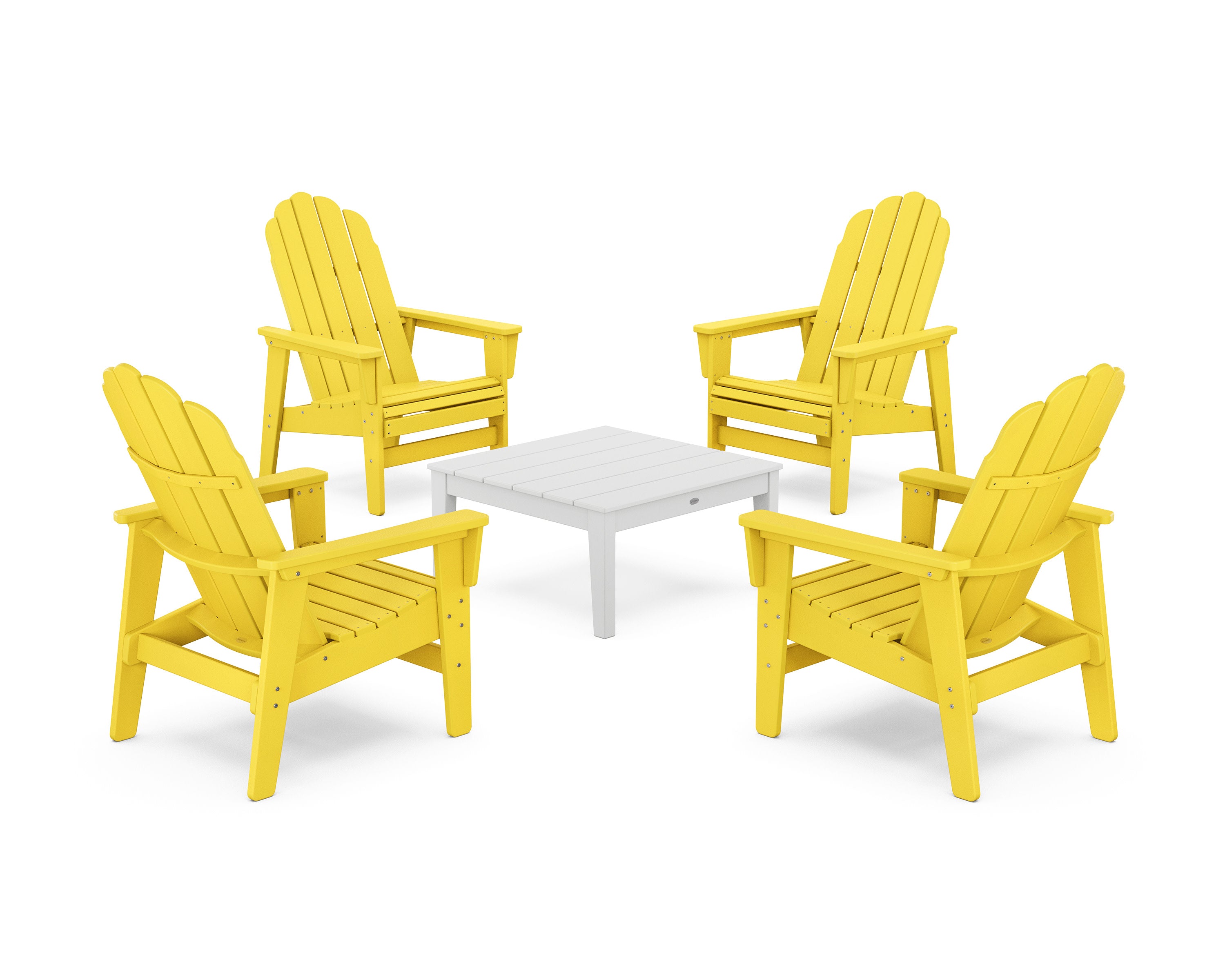 5-Piece Vineyard Grand Upright Adirondack Chair Conversation Group in Lemon / White