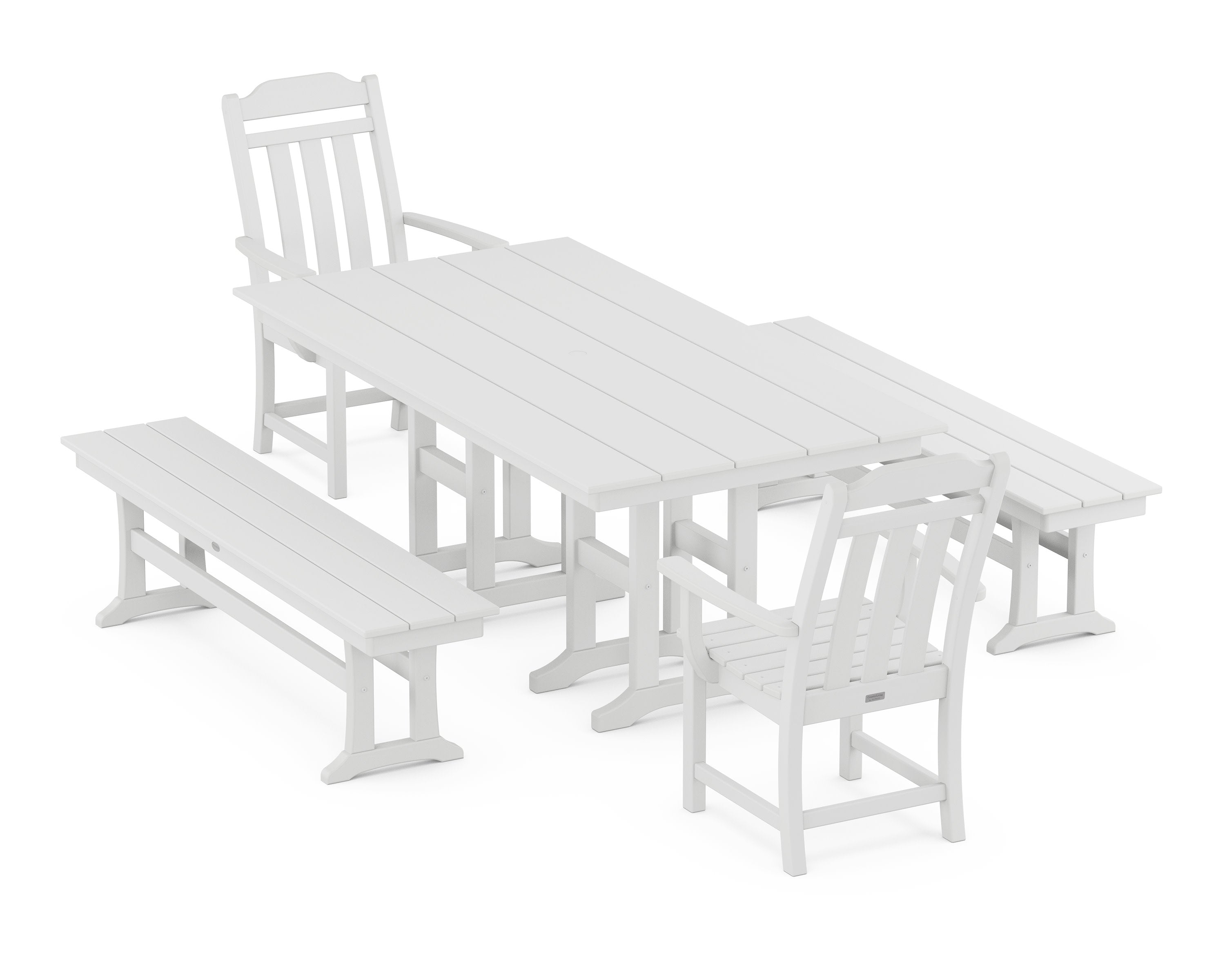 Cottage 5-Piece Farmhouse Dining Set with Benches in White