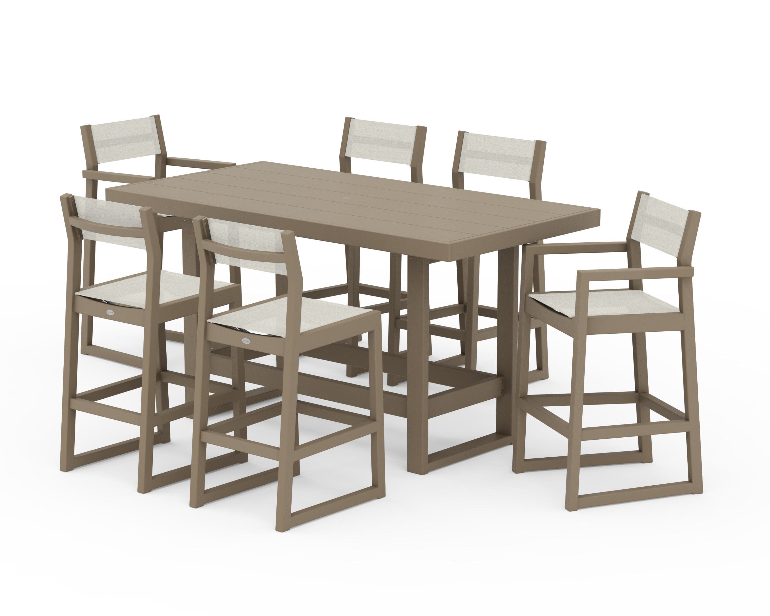 EDGE Sling 7-Piece Bar Table Set in Vintage Sahara / Parchment Sling