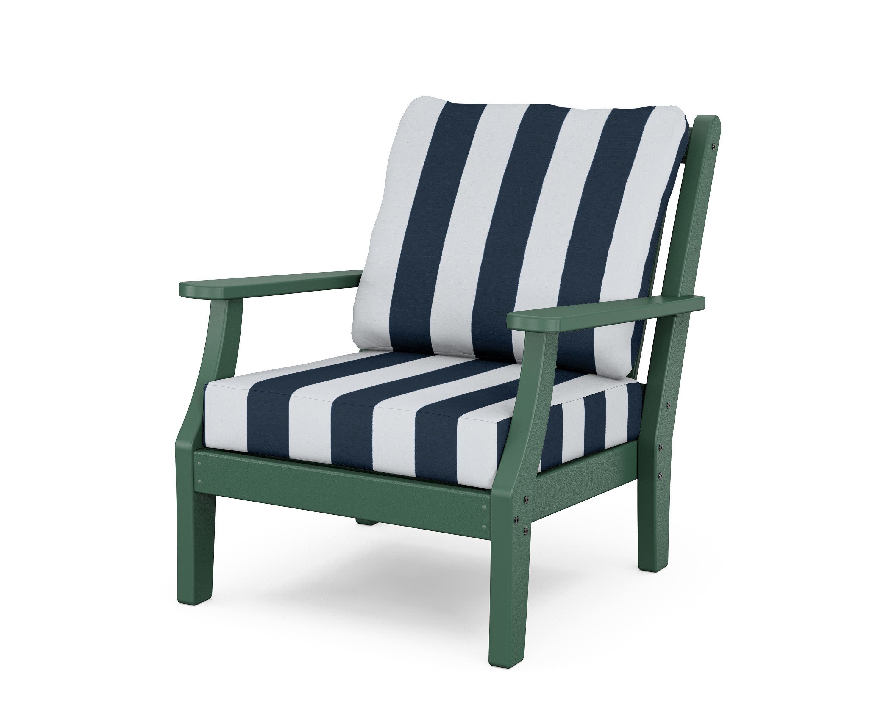 Wovendale Deep Seating Chair in Green / Cabana Stripe Marine Indigo