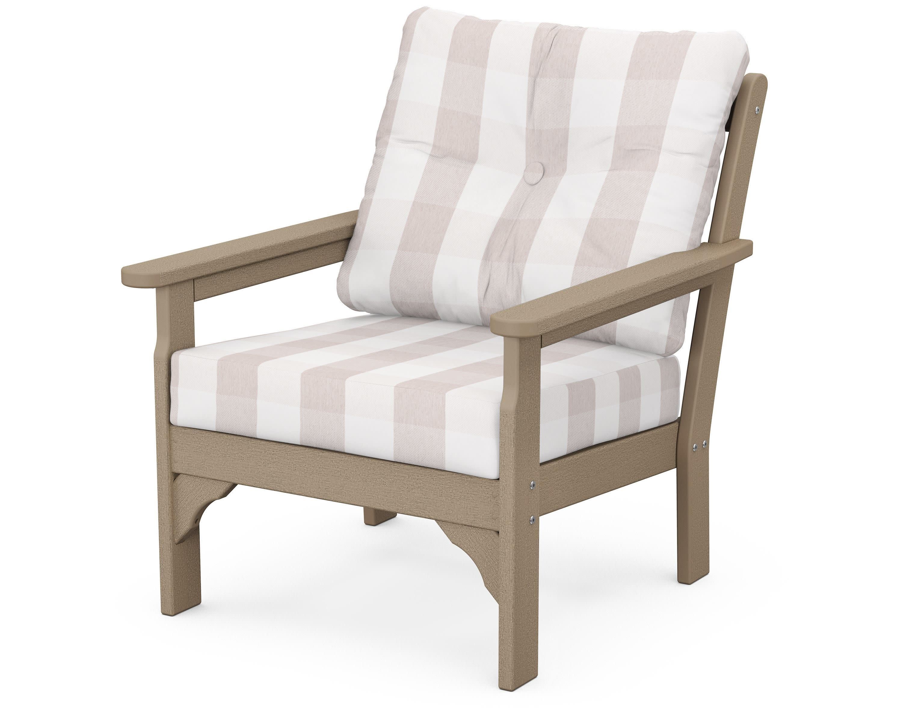 Vineyard Deep Seating Chair in Vintage Sahara / Buffalo Plaid Dune Burlap