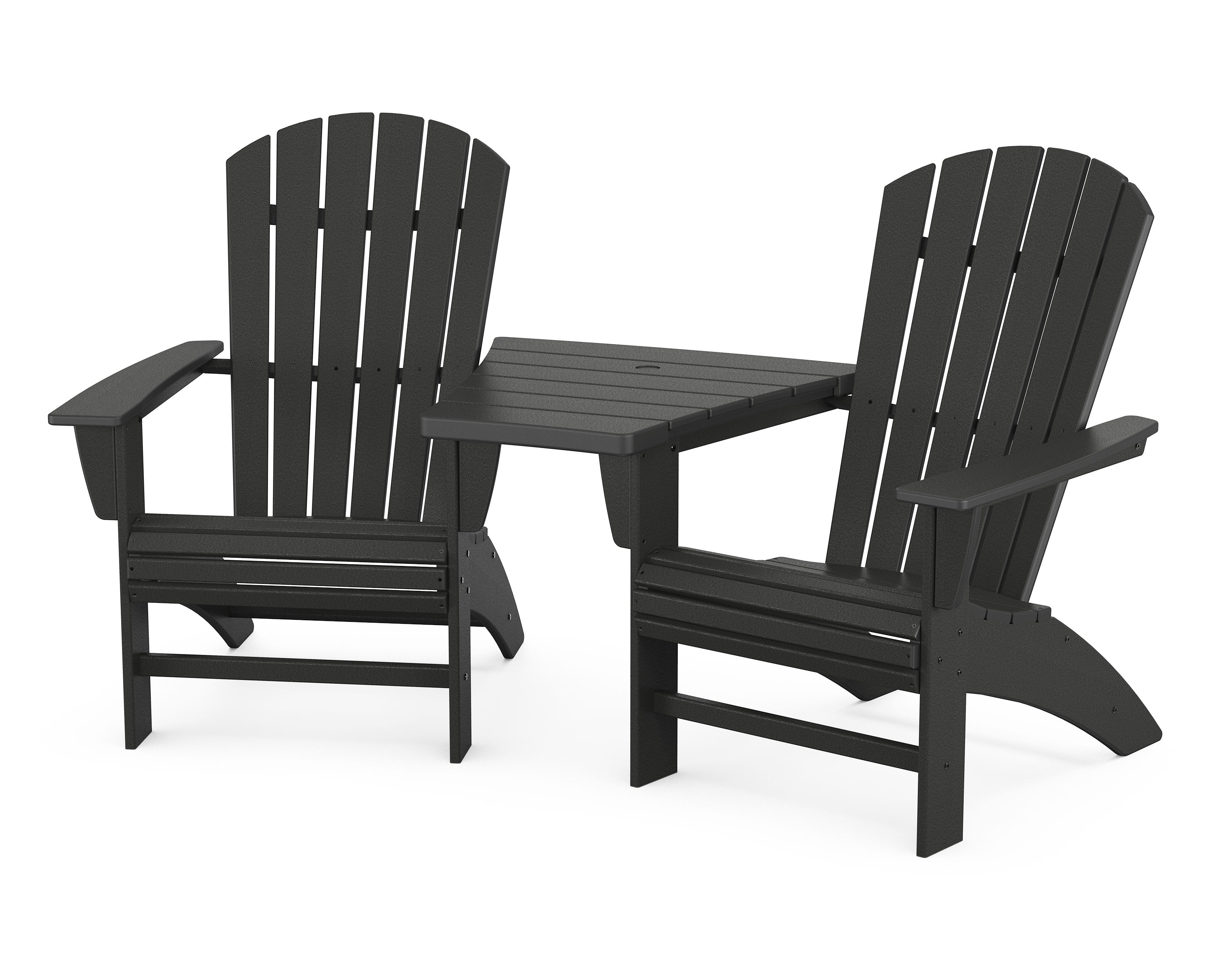 Nautical 3-Piece Curveback Adirondack Set with Angled Connecting Table in Black