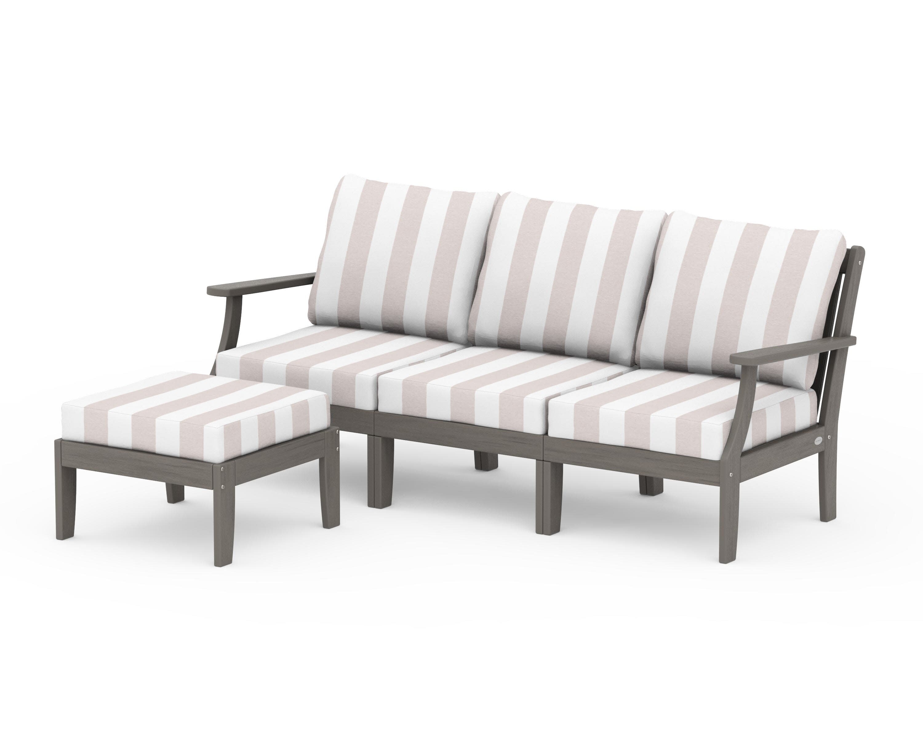 Braxton Modular 4-Piece Deep Seating Set with Ottoman in Driftwood / Cabana Stripe Dune Burlap