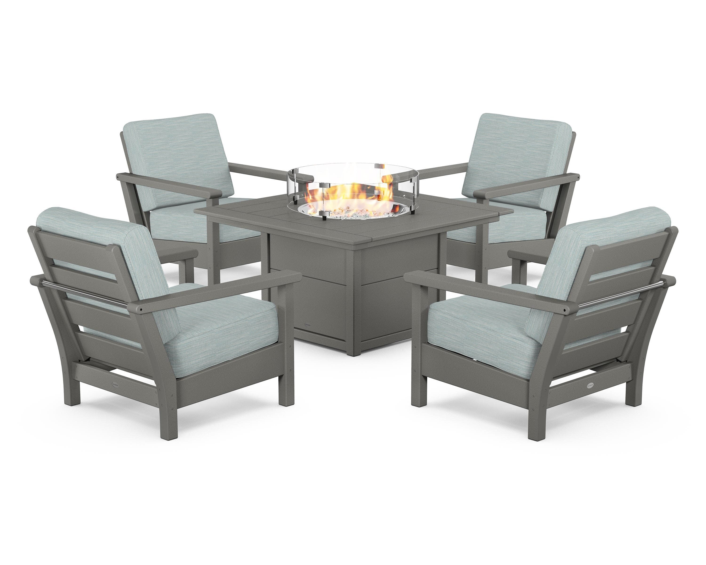 Harbour 5-Piece Conversation Set with Fire Pit Table in Slate Grey / Soothe Mist