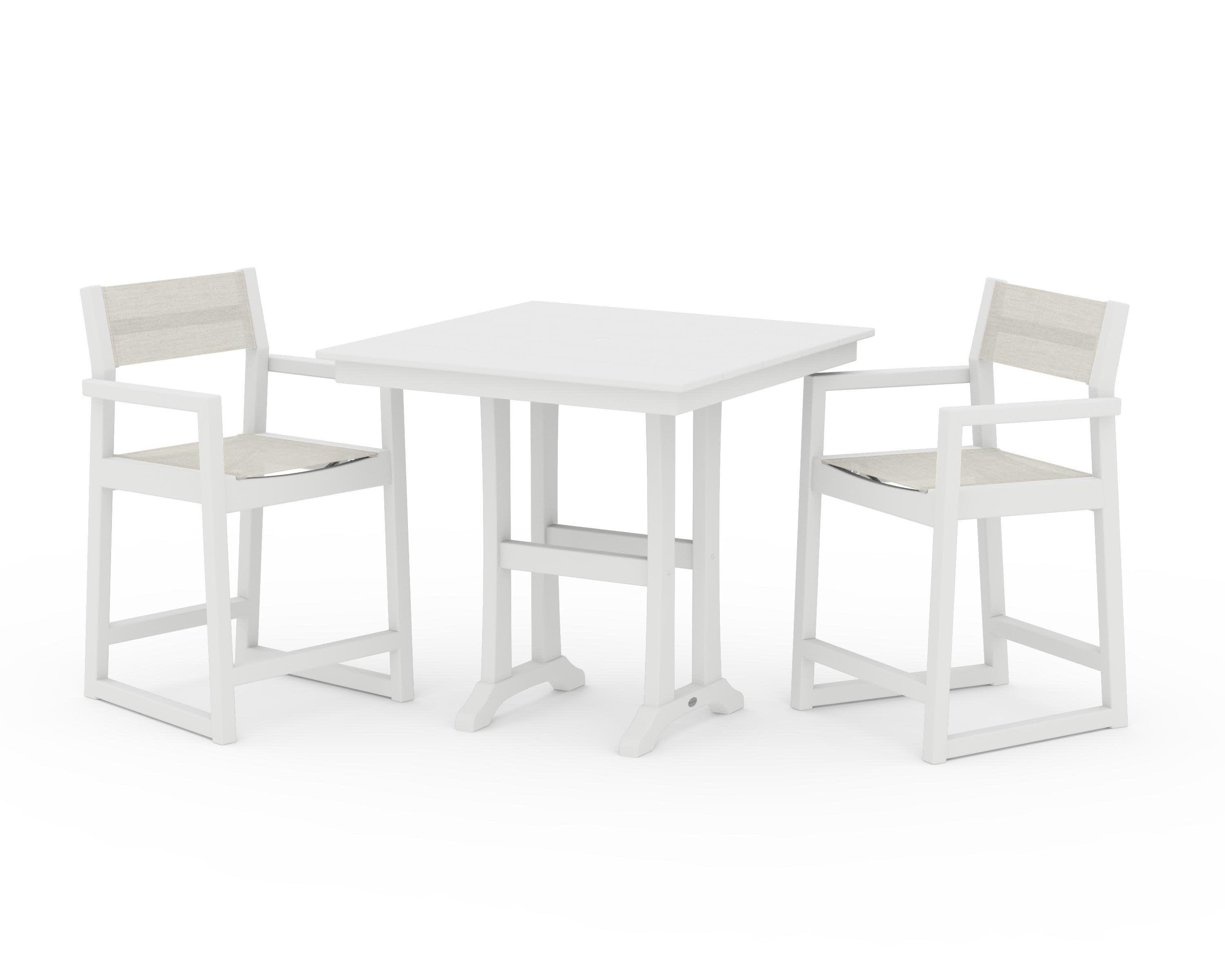 EDGE Sling Arm Chair 3-Piece Farmhouse Counter Set with Trestle Legs