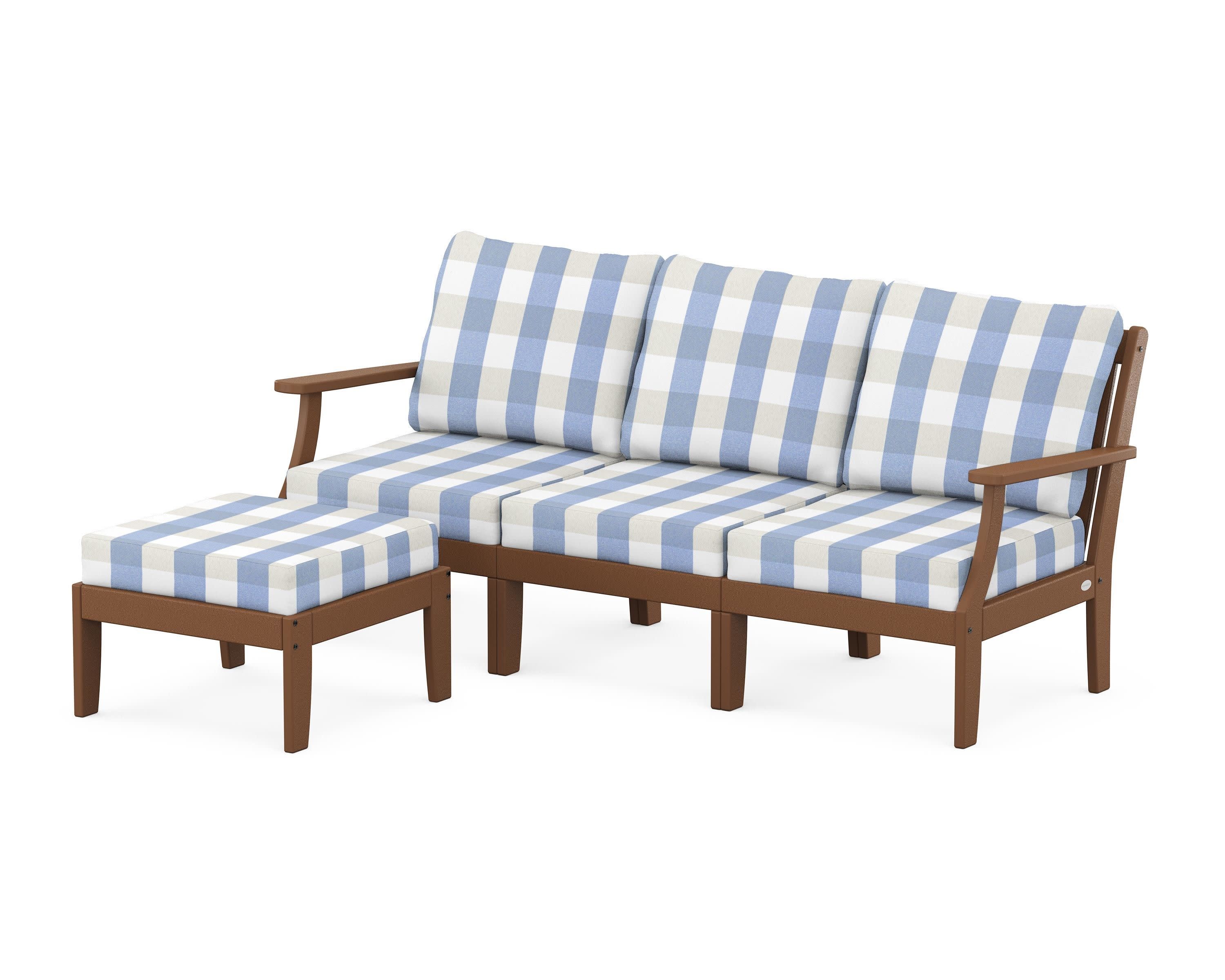Braxton Modular 4-Piece Deep Seating Set with Ottoman in Teak / Buffalo Plaid Sky Blue