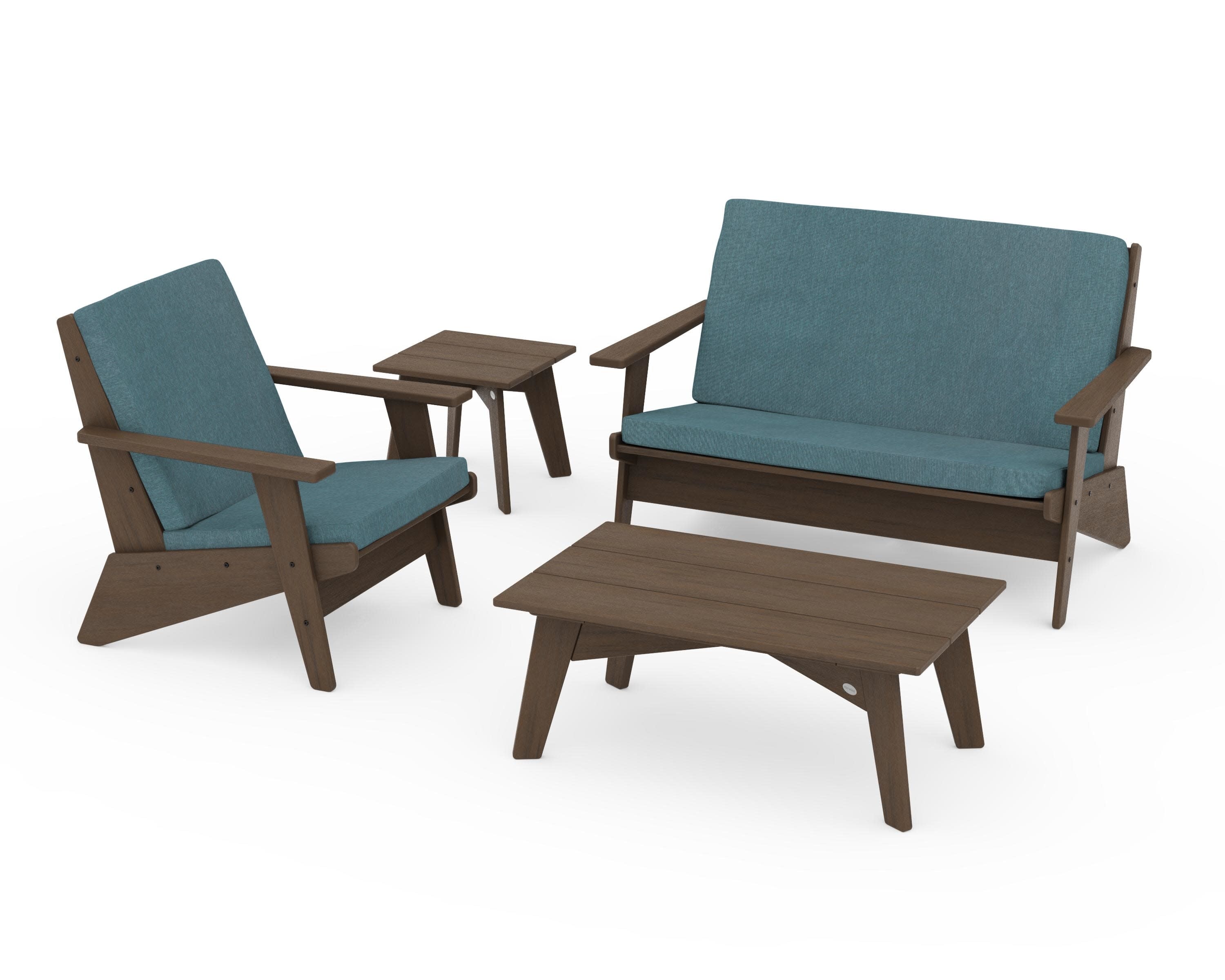 Riviera Modern Lounge 4-Piece Set in Kona / Ocean Teal