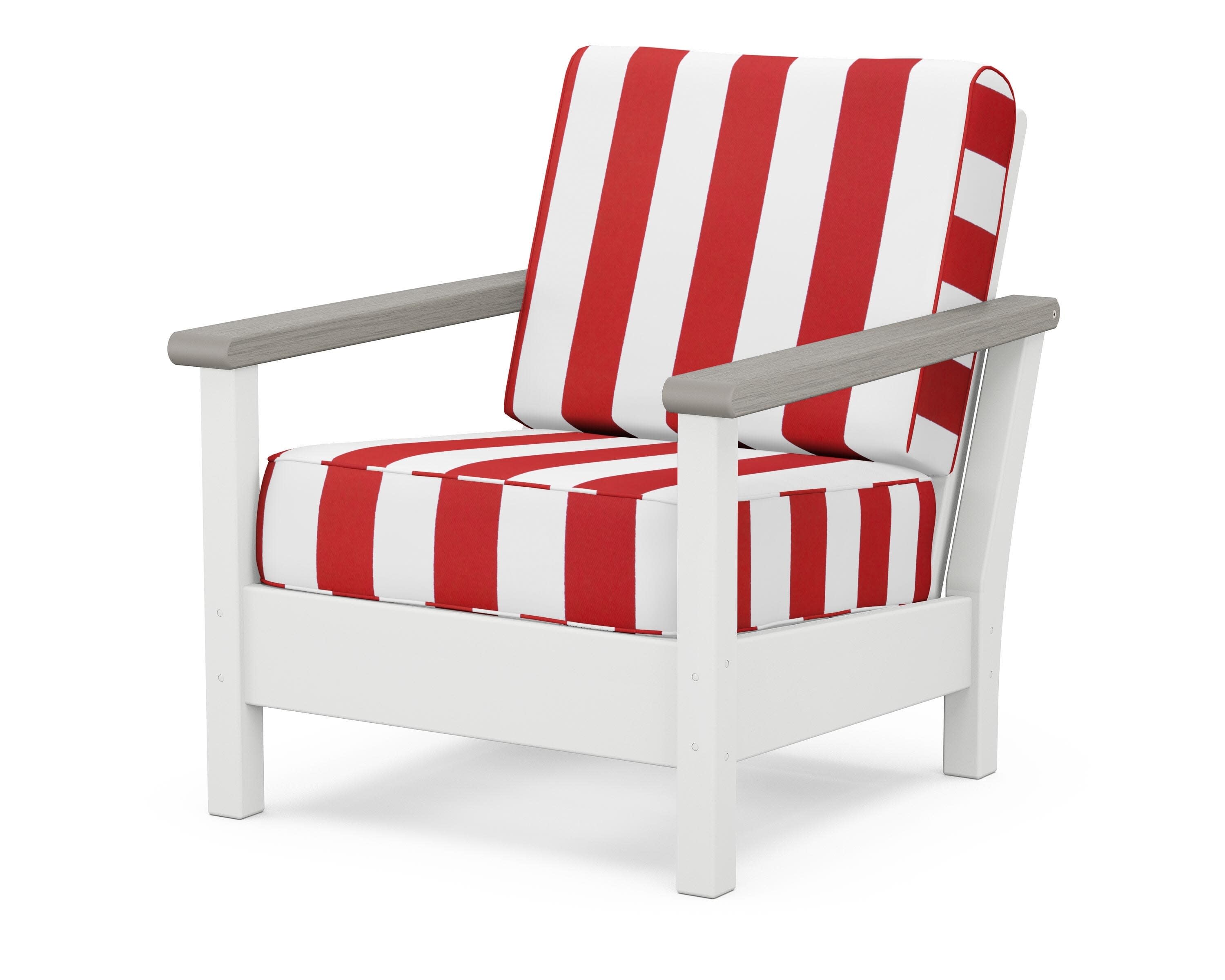 Harbour Deep Seating Chair in White / Driftwood / Cabana Stripe Crimson