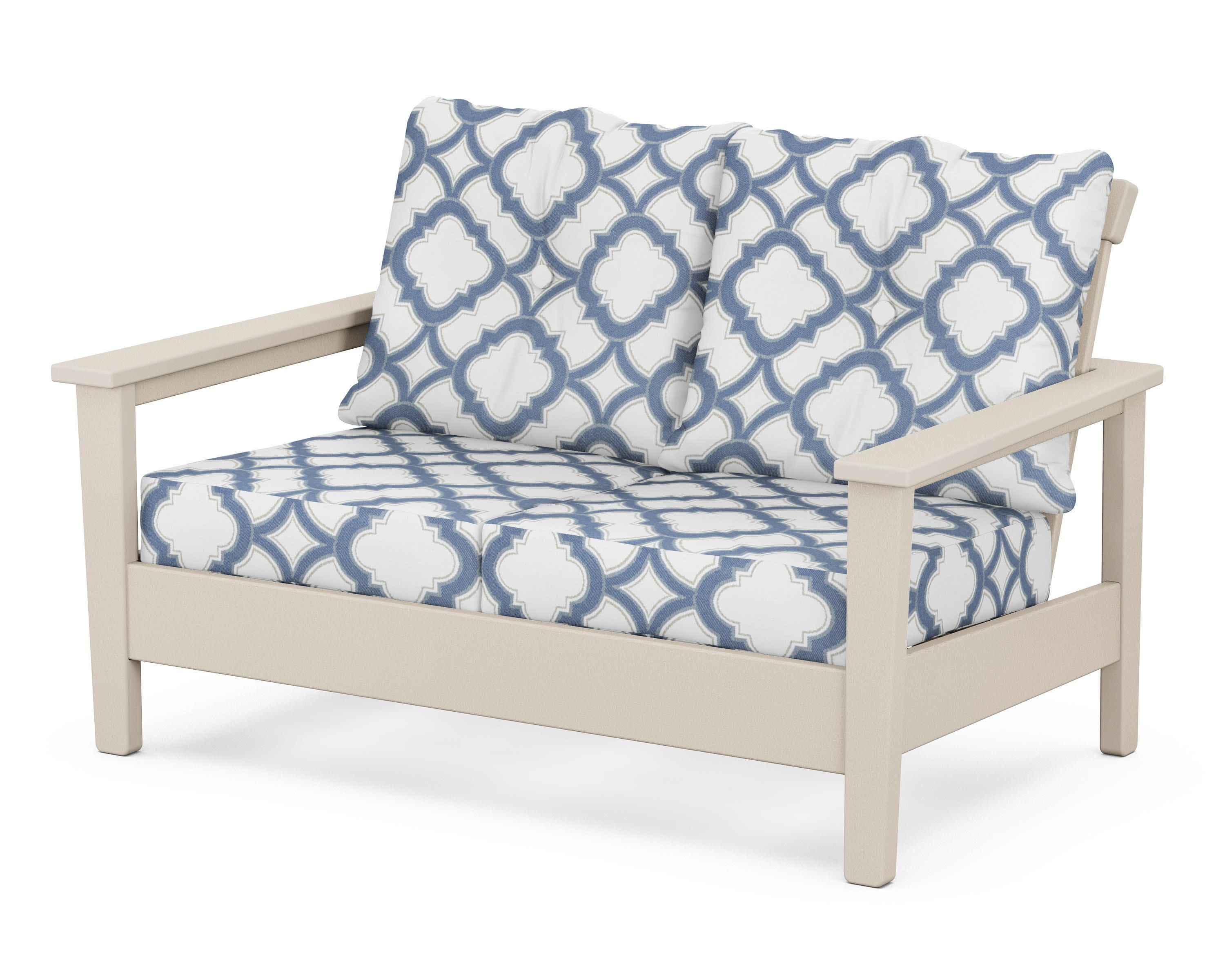 Prescott Deep Seating Loveseat in Sand / Trellis Sky Blue