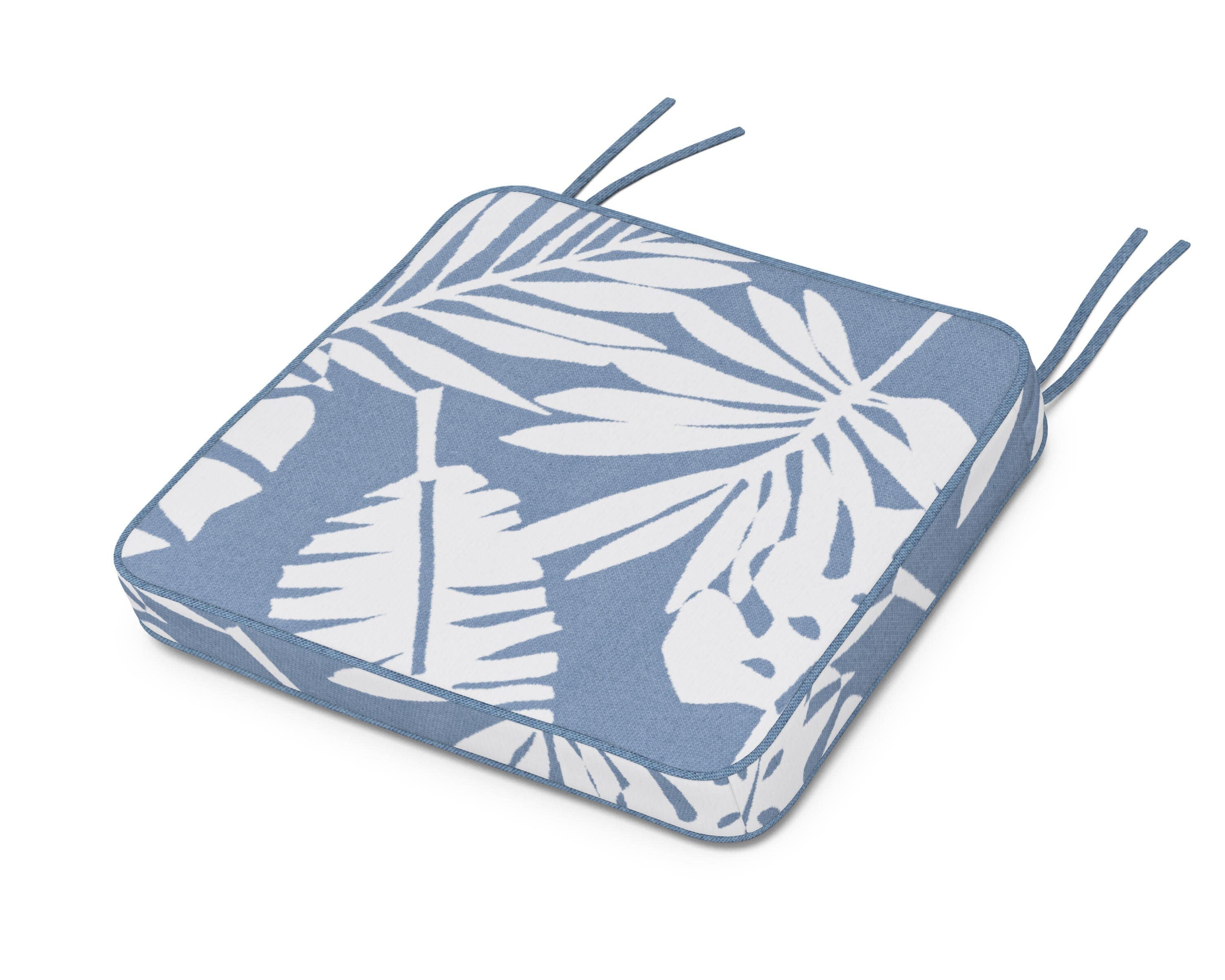 Chinoiserie Arm Chair Seat Cushion in Leaf Sky Blue