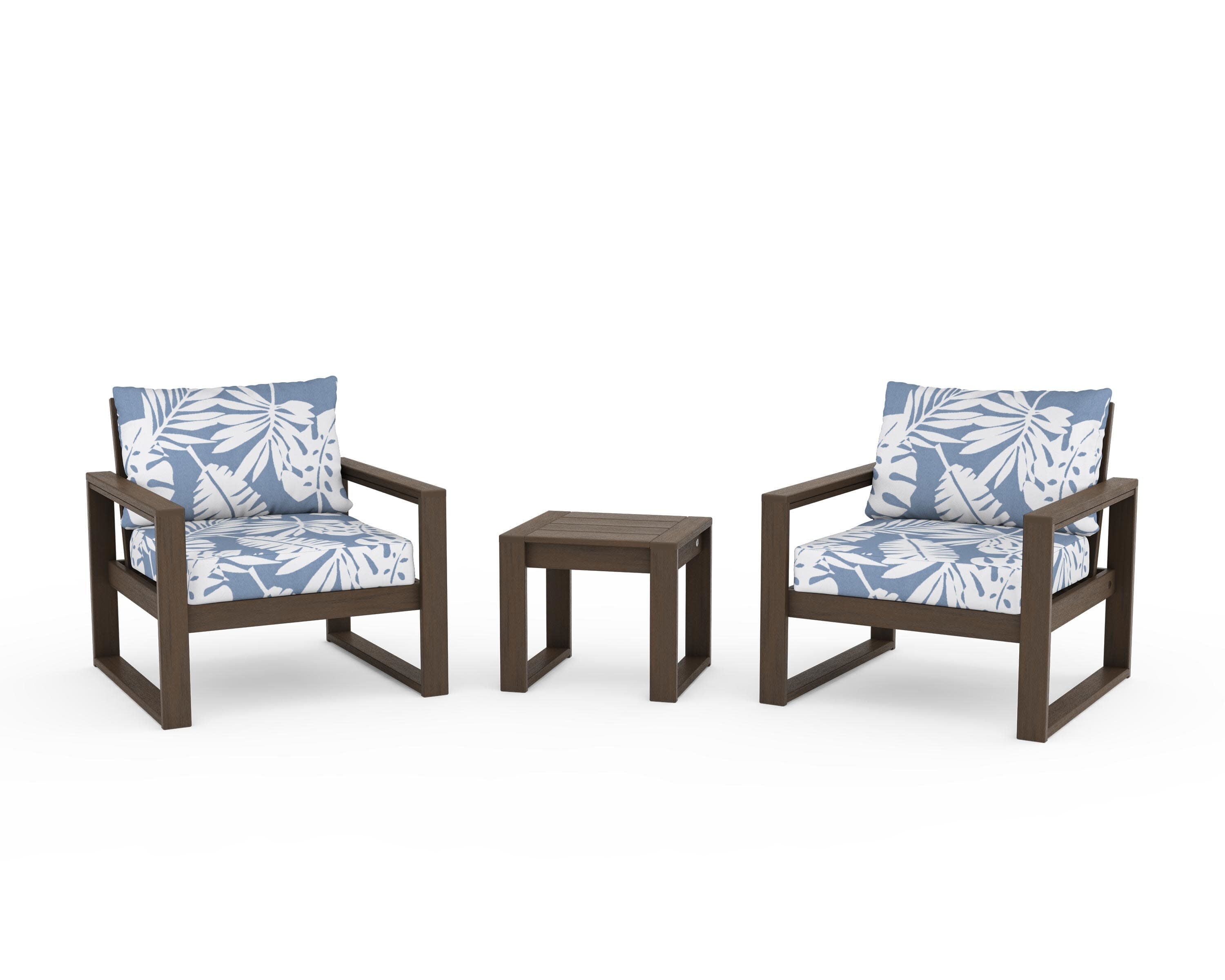 EDGE Sectional 3-Piece Deep Seating Set in Kona / Leaf Sky Blue