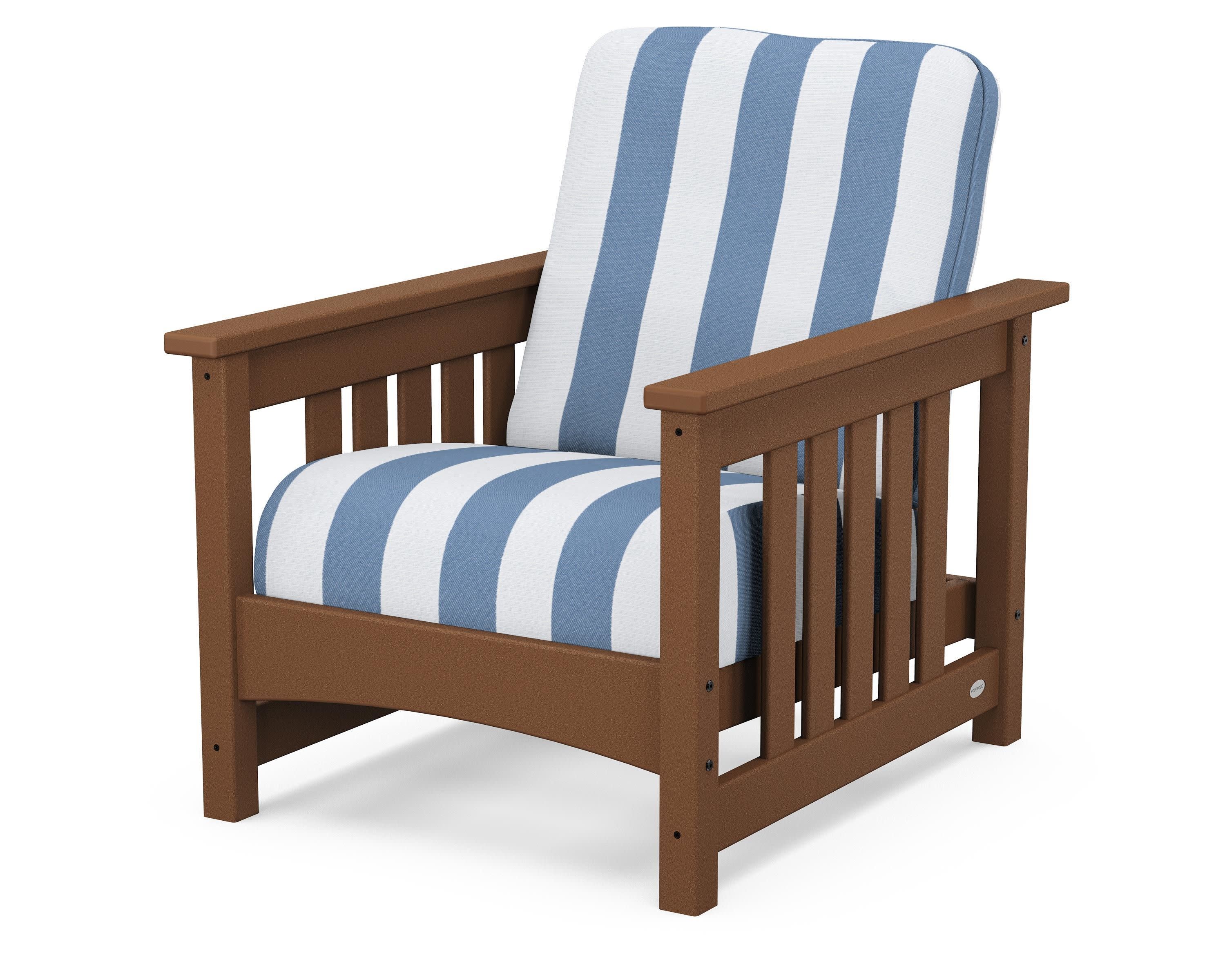 Club Mission Chair in Teak / Cabana Stripe Sky Blue
