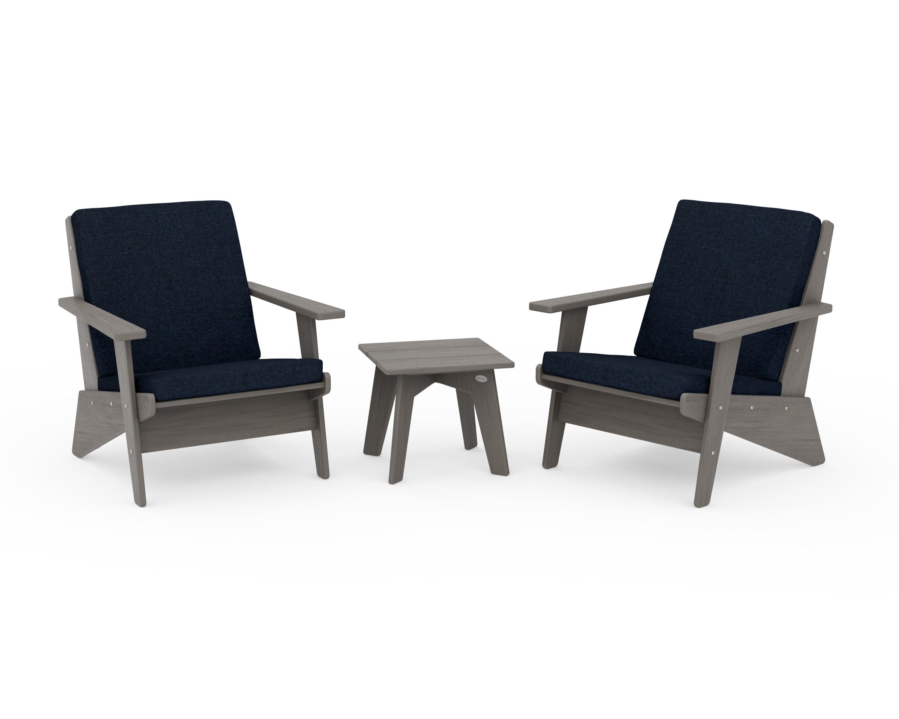 Riviera Modern Lounge 3-Piece Set in Driftwood / Marine Indigo