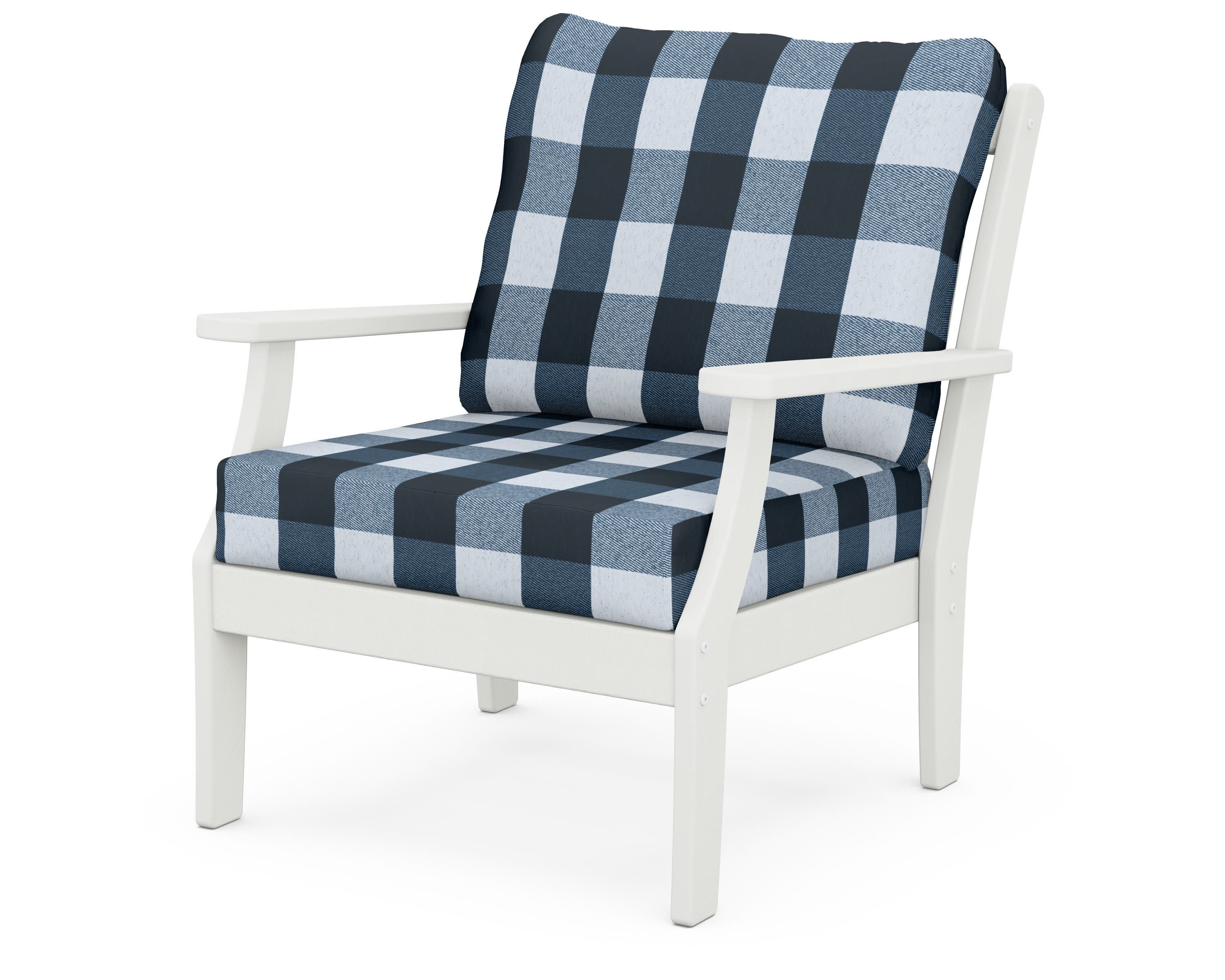 Braxton Deep Seating Chair in Vintage White / Buffalo Plaid Marine Indigo