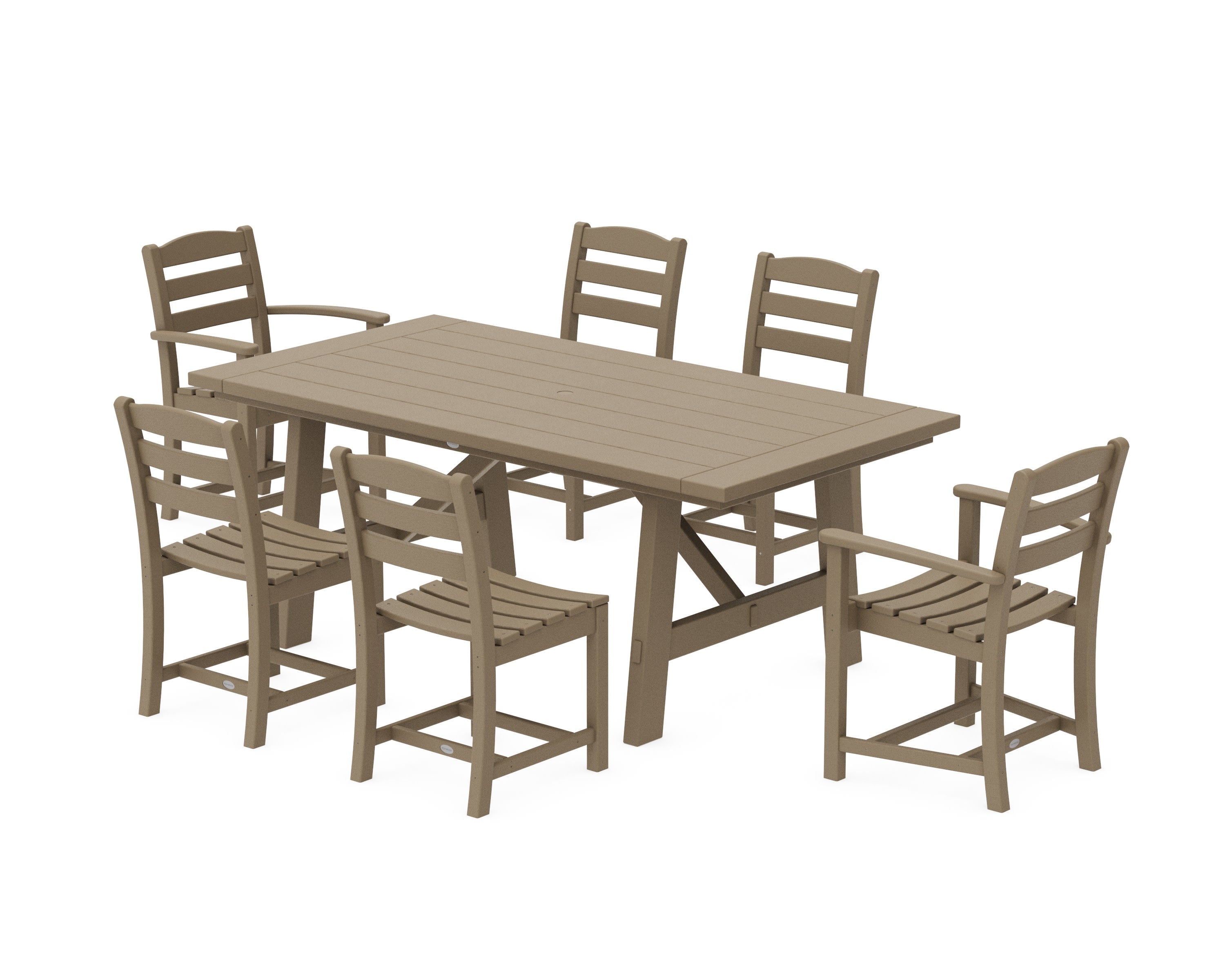 La Casa Caf 7-Piece Rustic Farmhouse Dining Set in Vintage Sahara