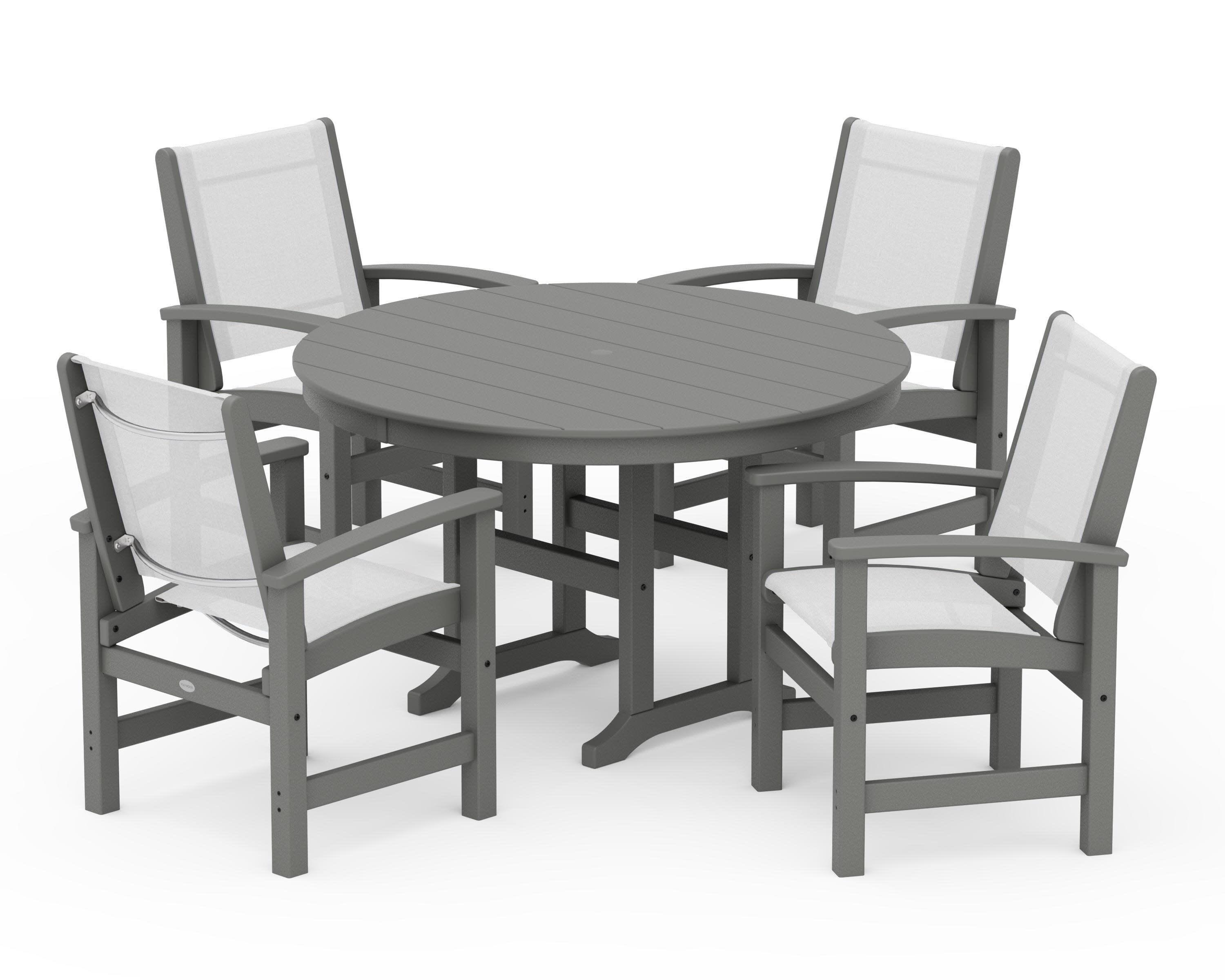 Coastal 5-Piece Round Farmhouse Dining Set in Slate Grey / White Sling