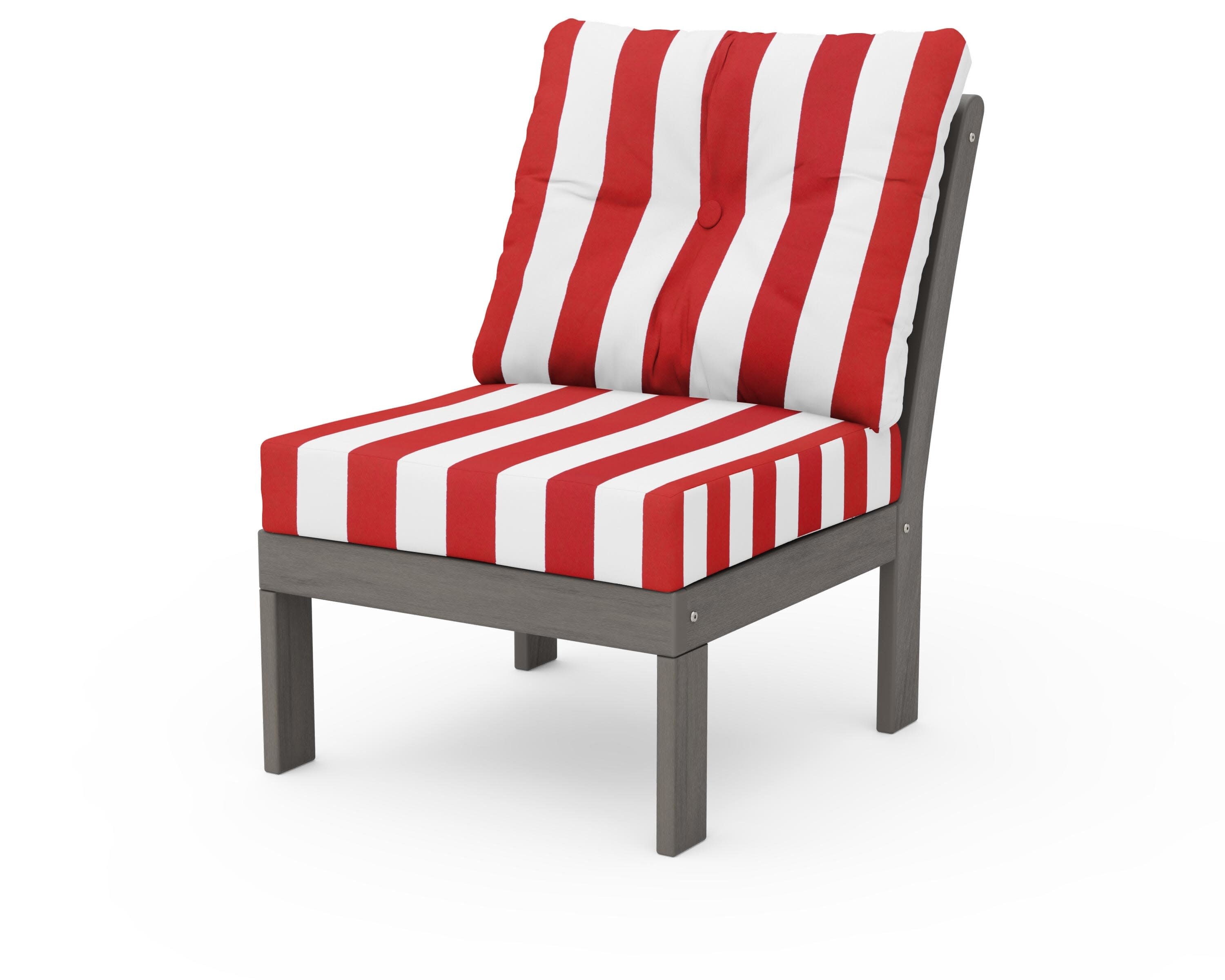 Vineyard Modular Armless Chair in Driftwood / Cabana Stripe Crimson