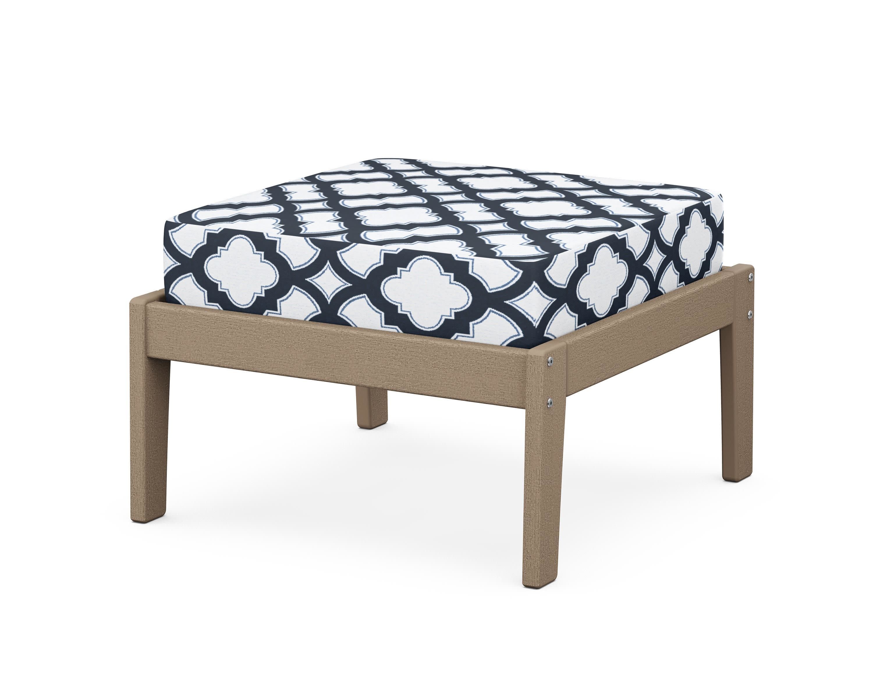 Deep Seating Ottoman in Vintage Sahara / Trellis Marine Indigo