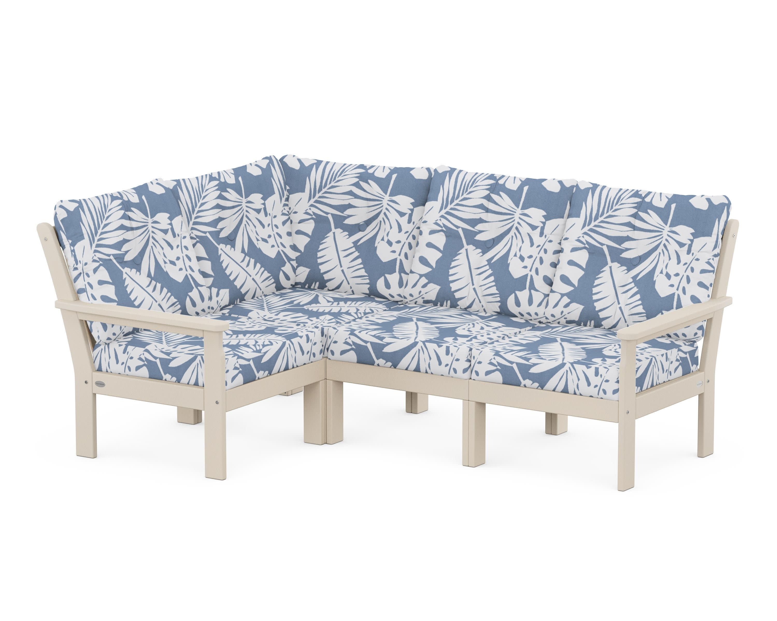 Vineyard 4-Piece Sectional in Sand / Leaf Sky Blue