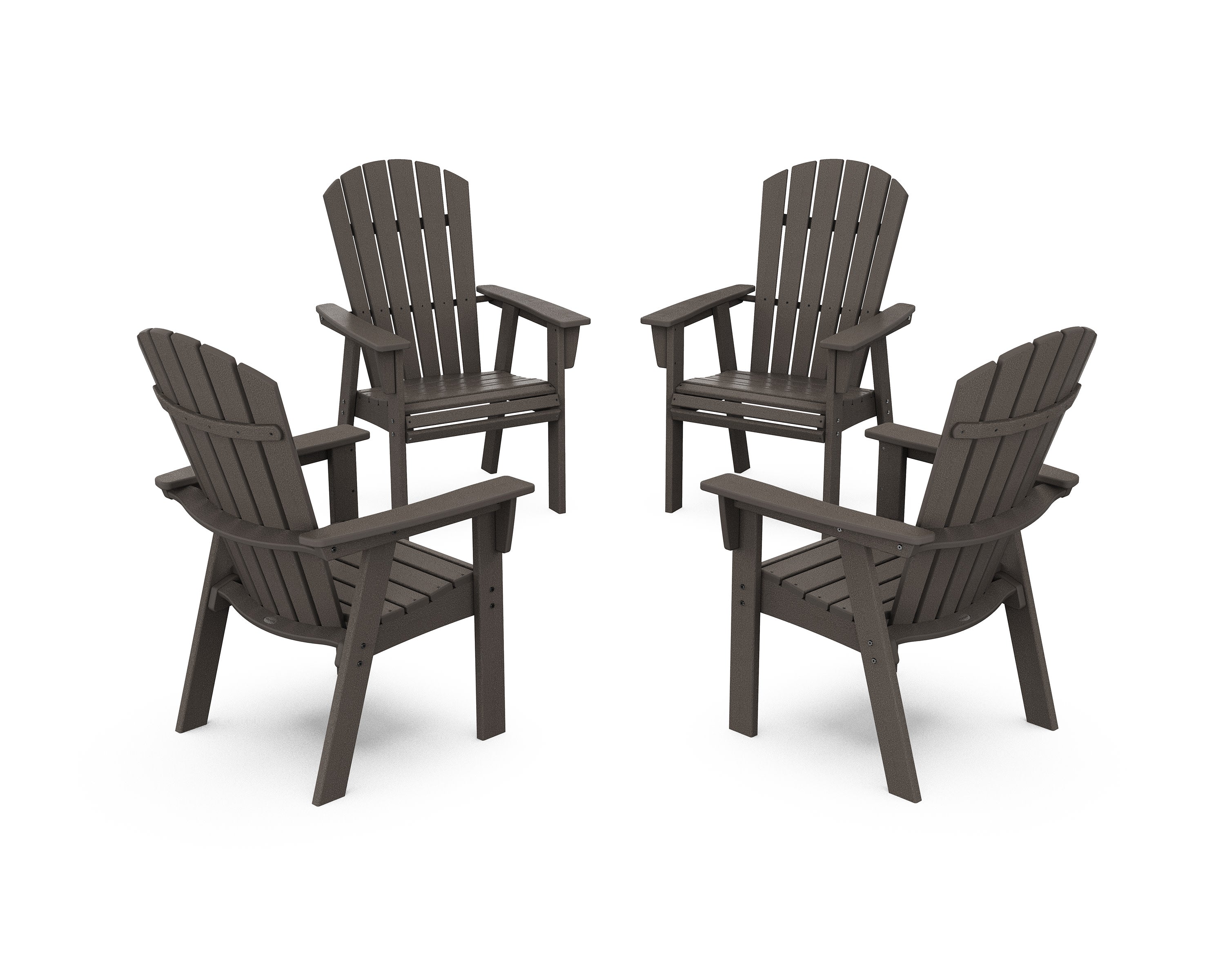 Nautical 4-Piece Curveback Upright Adirondack Conversation Set in Vintage Coffee