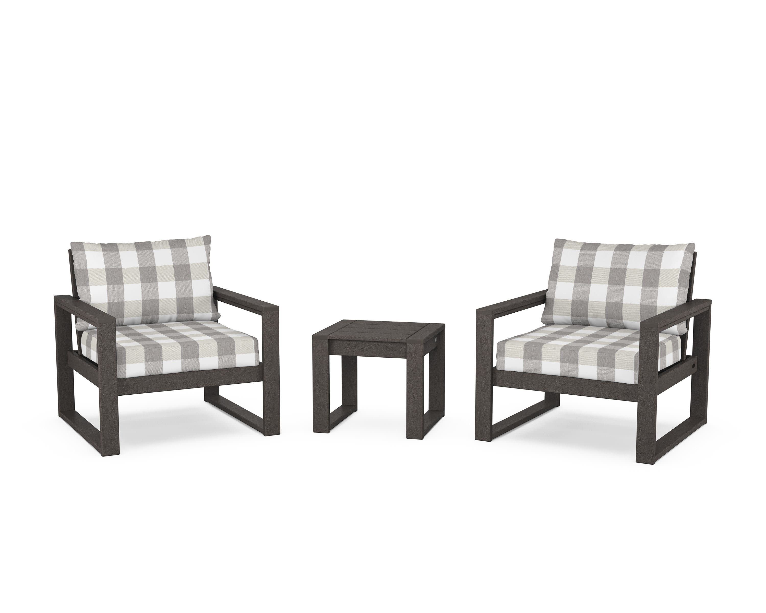 EDGE Sectional 3-Piece Deep Seating Set in Vintage Coffee / Buffalo Plaid Grey Mist