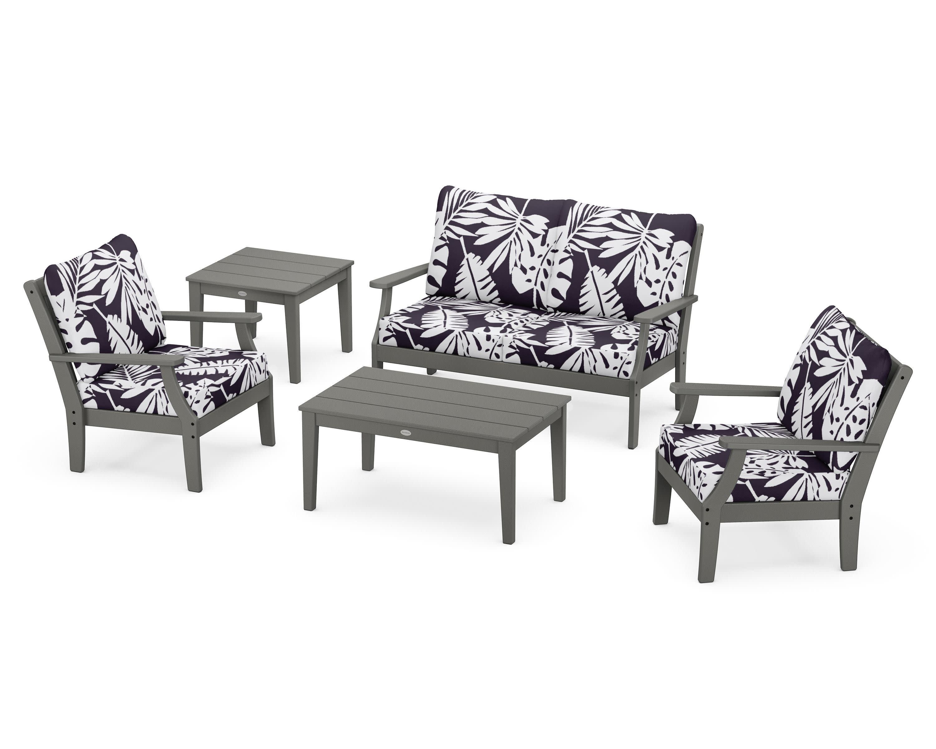 Braxton 5-Piece Deep Seating Set in Slate Grey / Leaf Navy