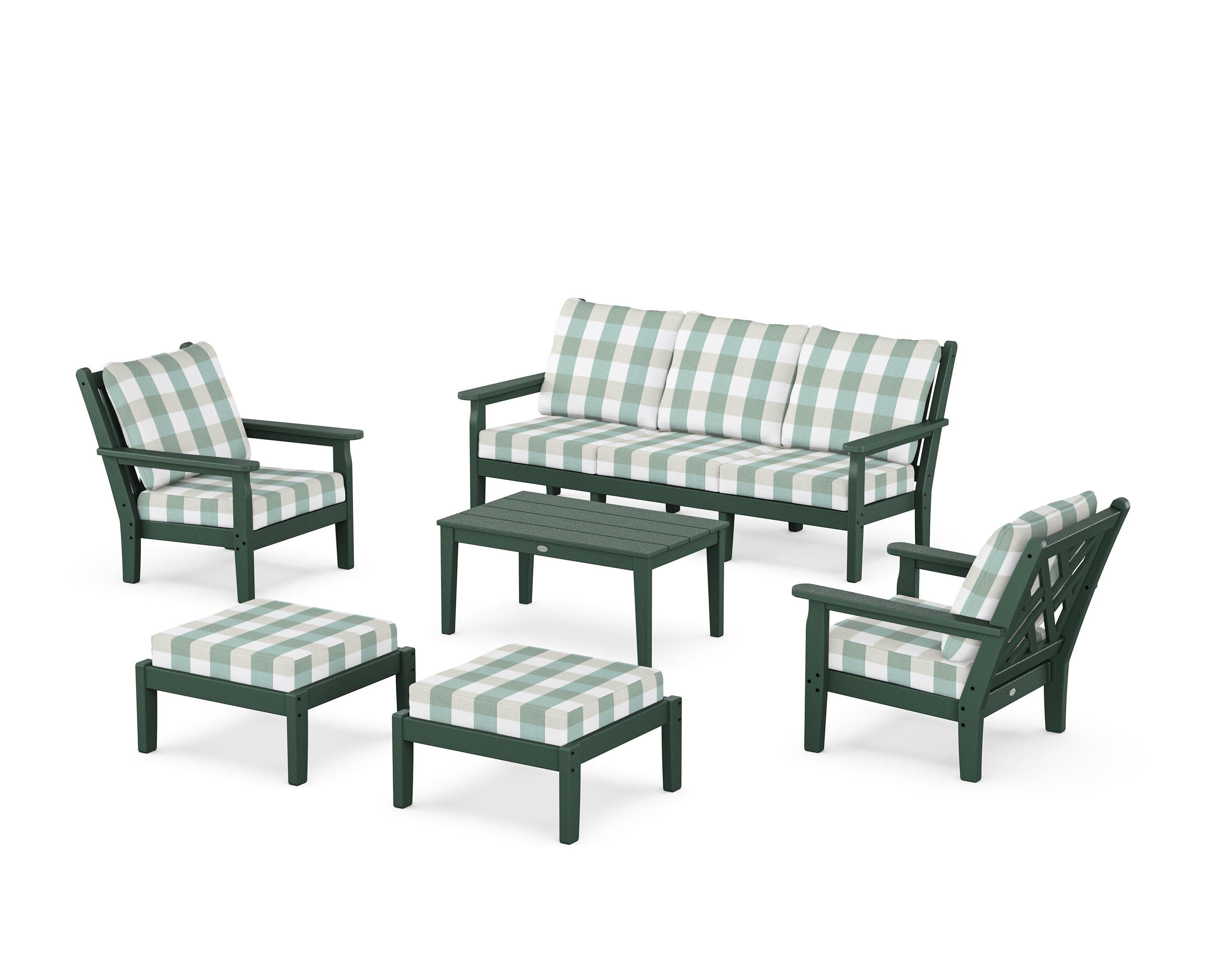 Chippendale 6-Piece Lounge Sofa Set in Green / Buffalo Plaid Glacier Spa