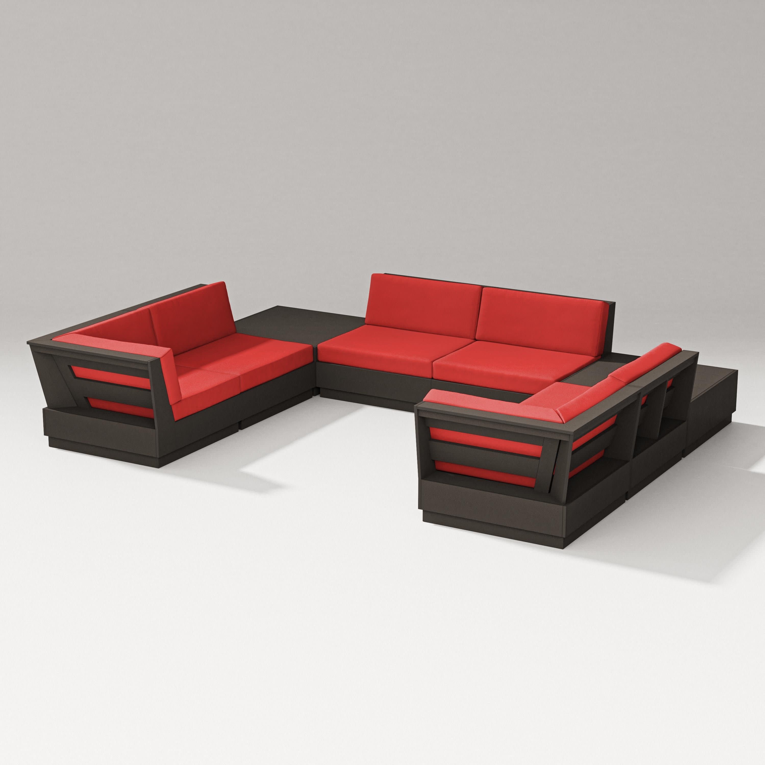 Elevate 8-Piece U-Shaped Sectional in Vintage Coffee / Crimson Linen