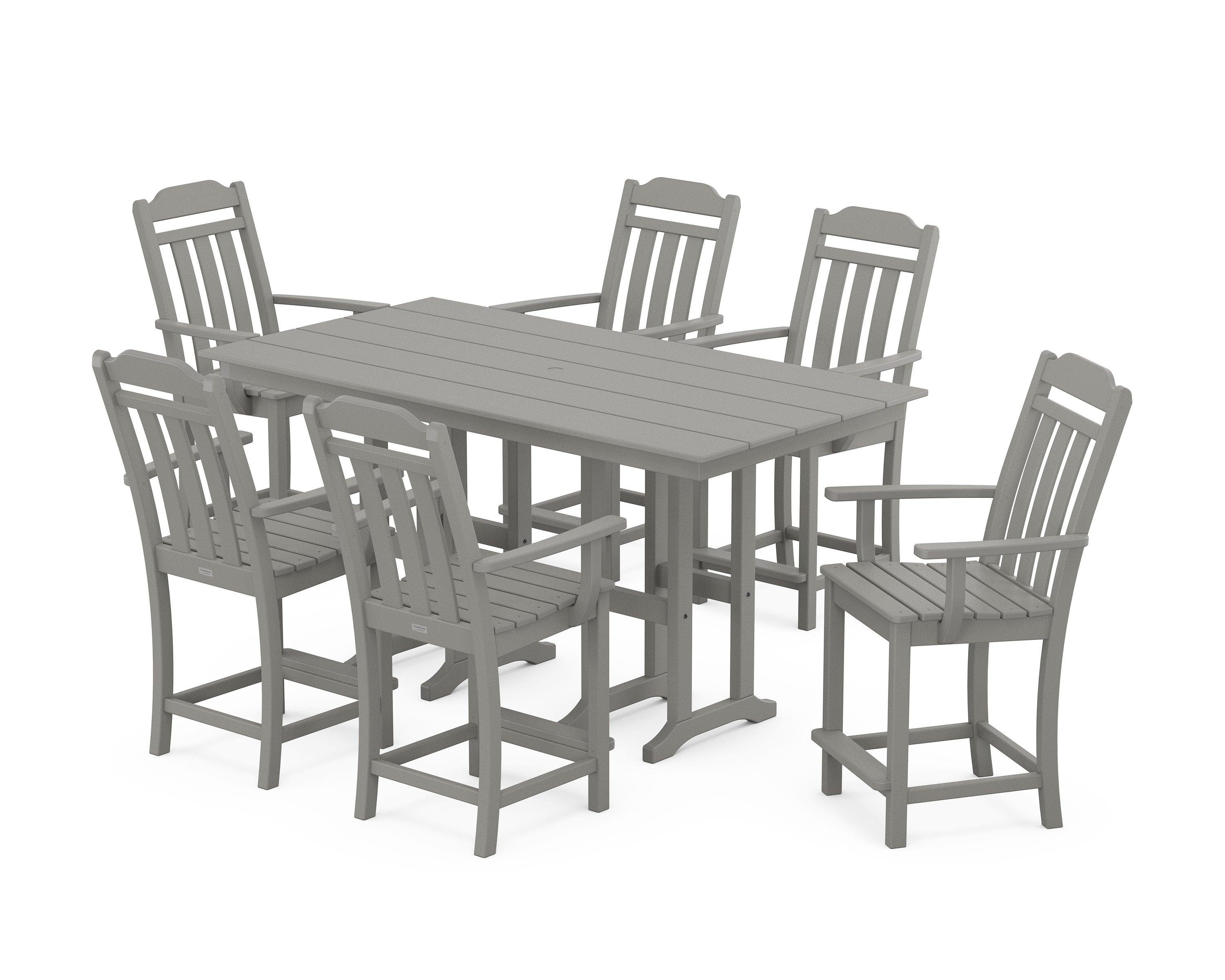 Cottage Arm Chair 7-Piece Farmhouse Counter Set in Slate Grey