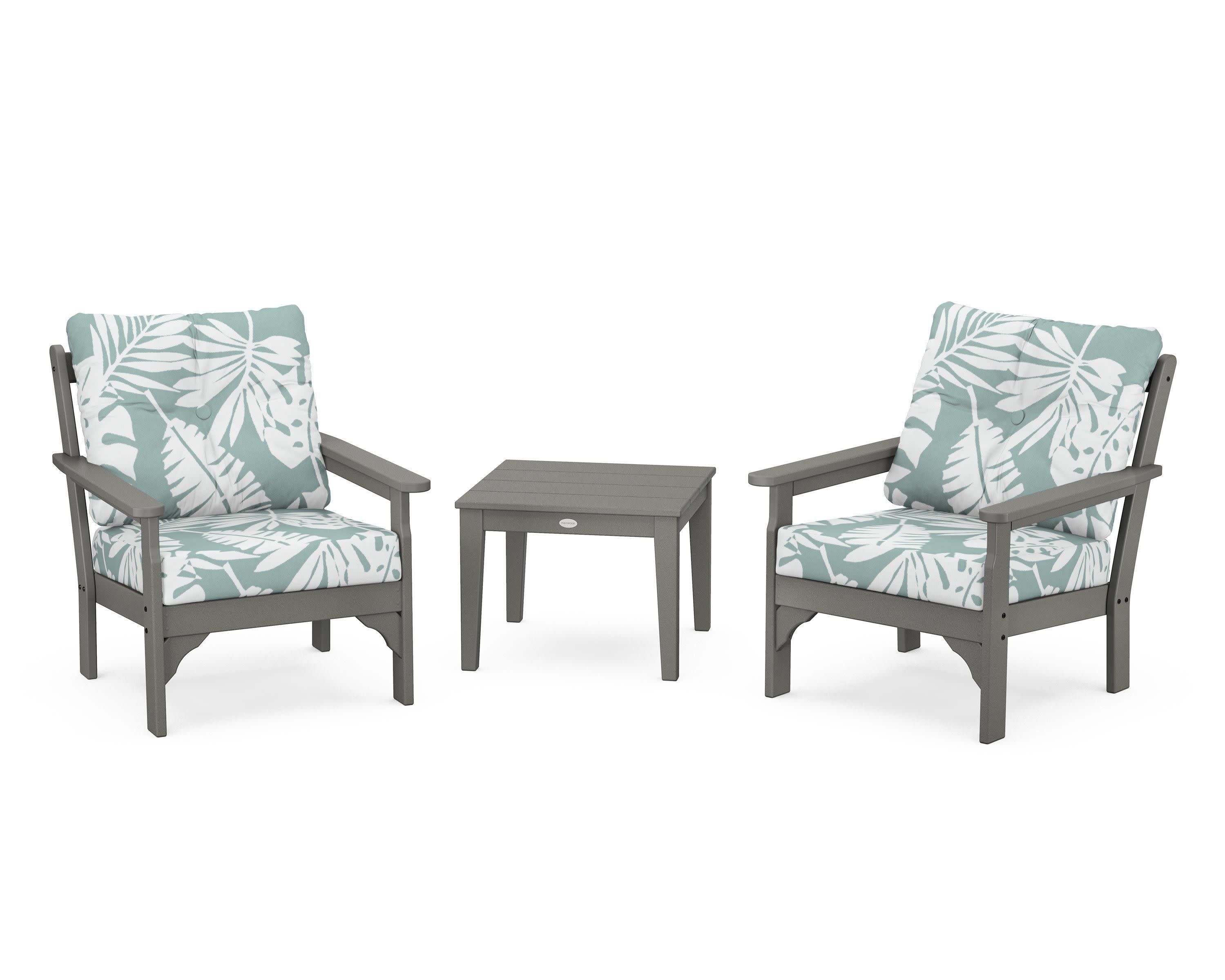 Vineyard 3-Piece Deep Seating Set in Slate Grey / Leaf Glacier Spa
