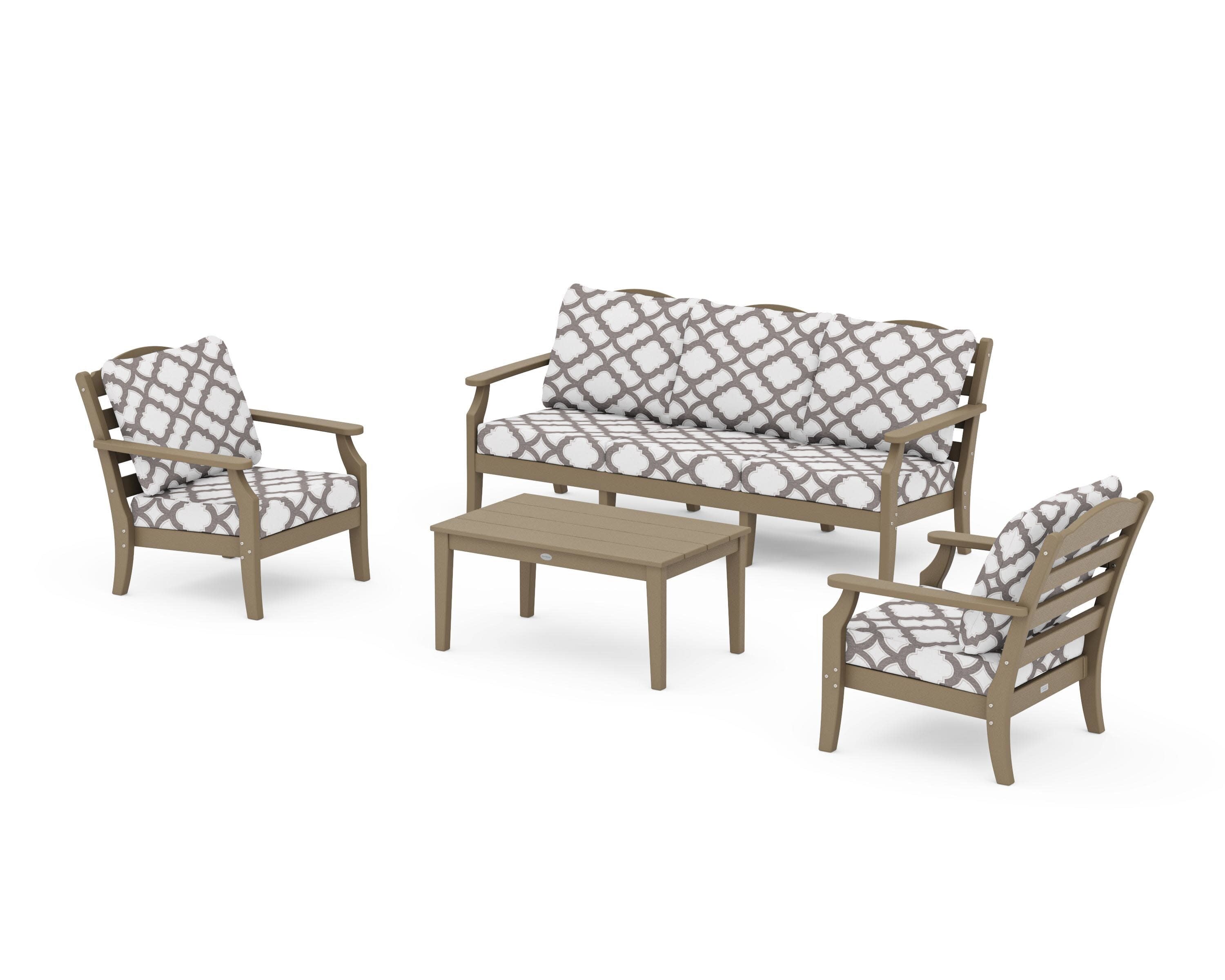 Savannah 4-Piece Deep Seating Set with Sofa in Vintage Sahara / Trellis Grey Mist