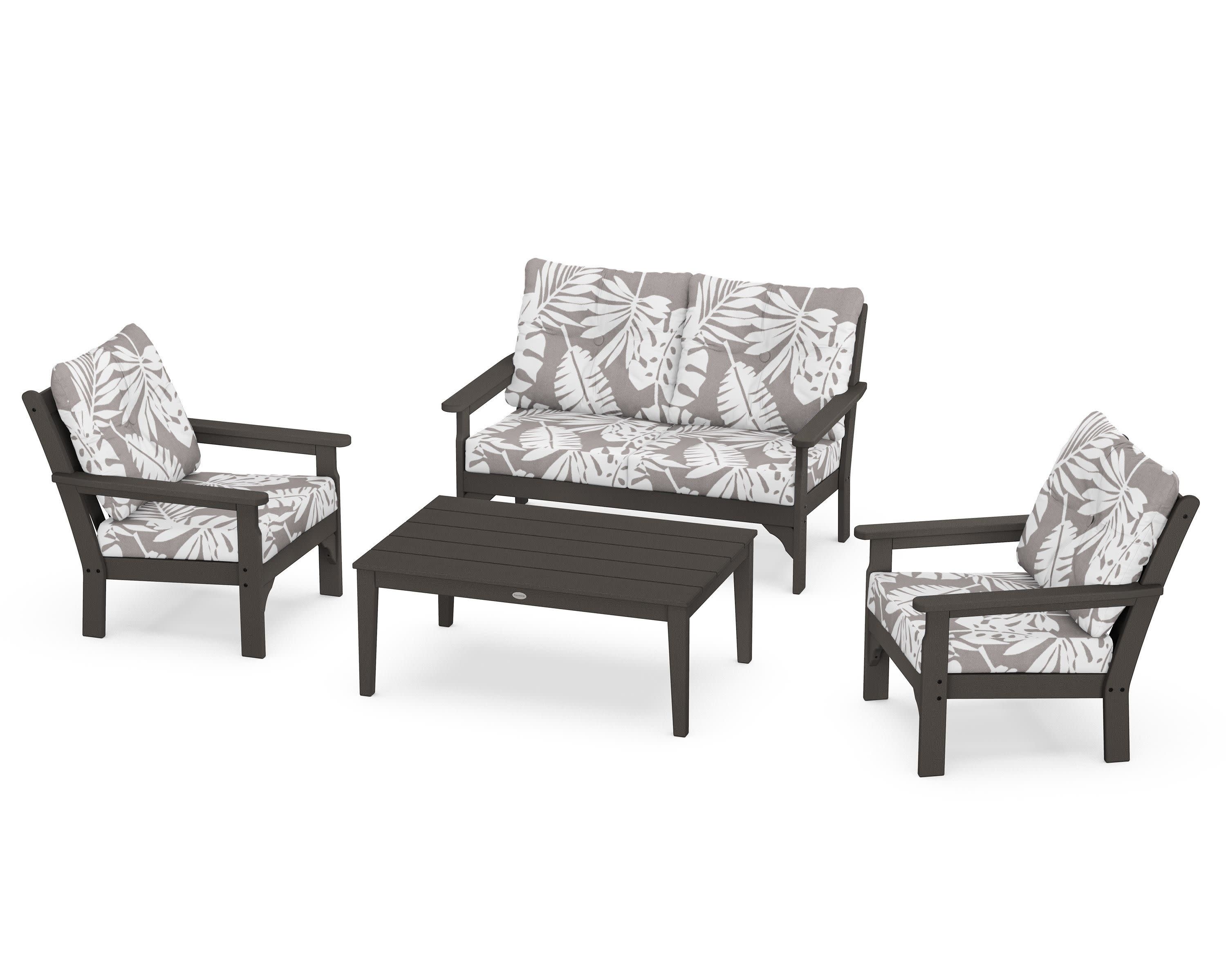 Vineyard 4-Piece Deep Seating Set in Vintage Coffee / Leaf Grey Mist