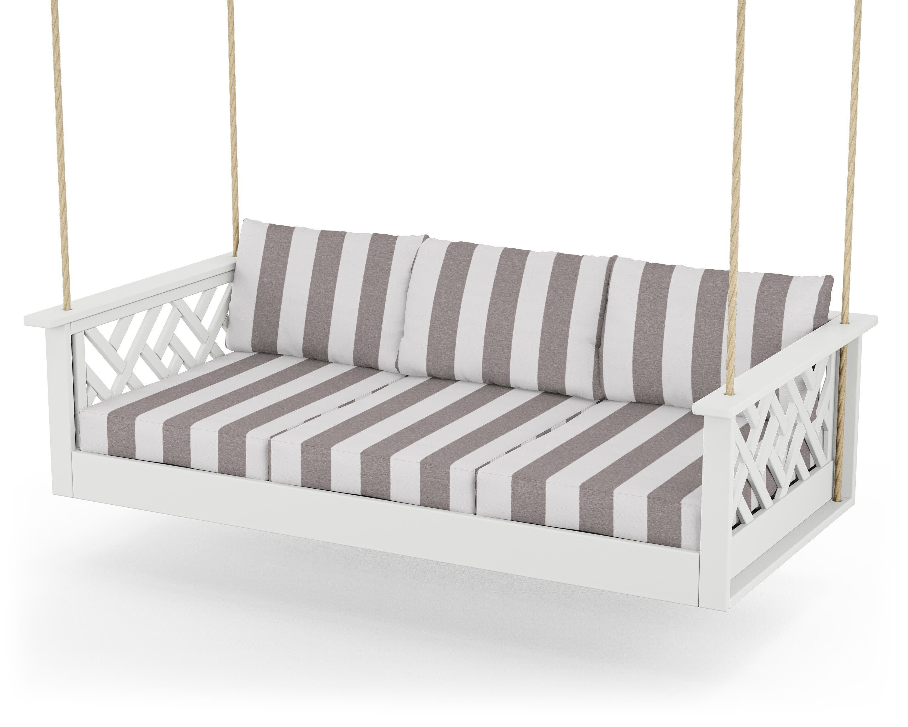 Chippendale Daybed Swing in White / Cabana Stripe Grey Mist